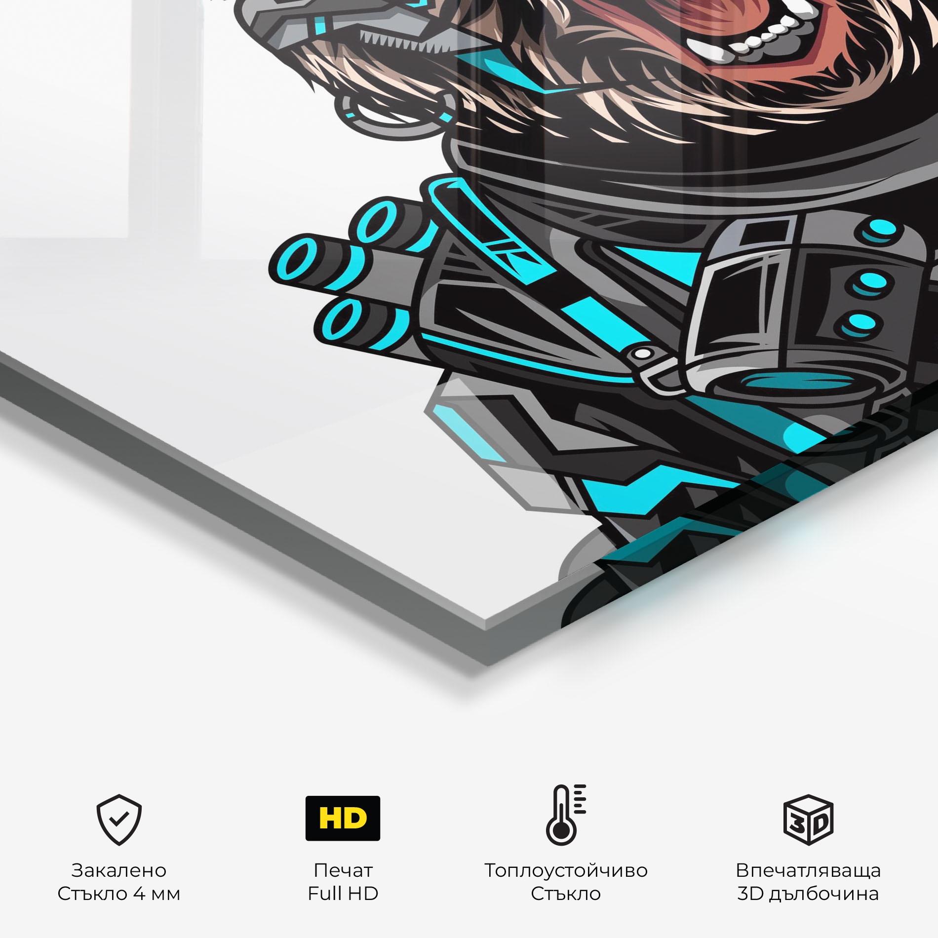 Стъклен панел за кухня Cyborg Bear mockup 2