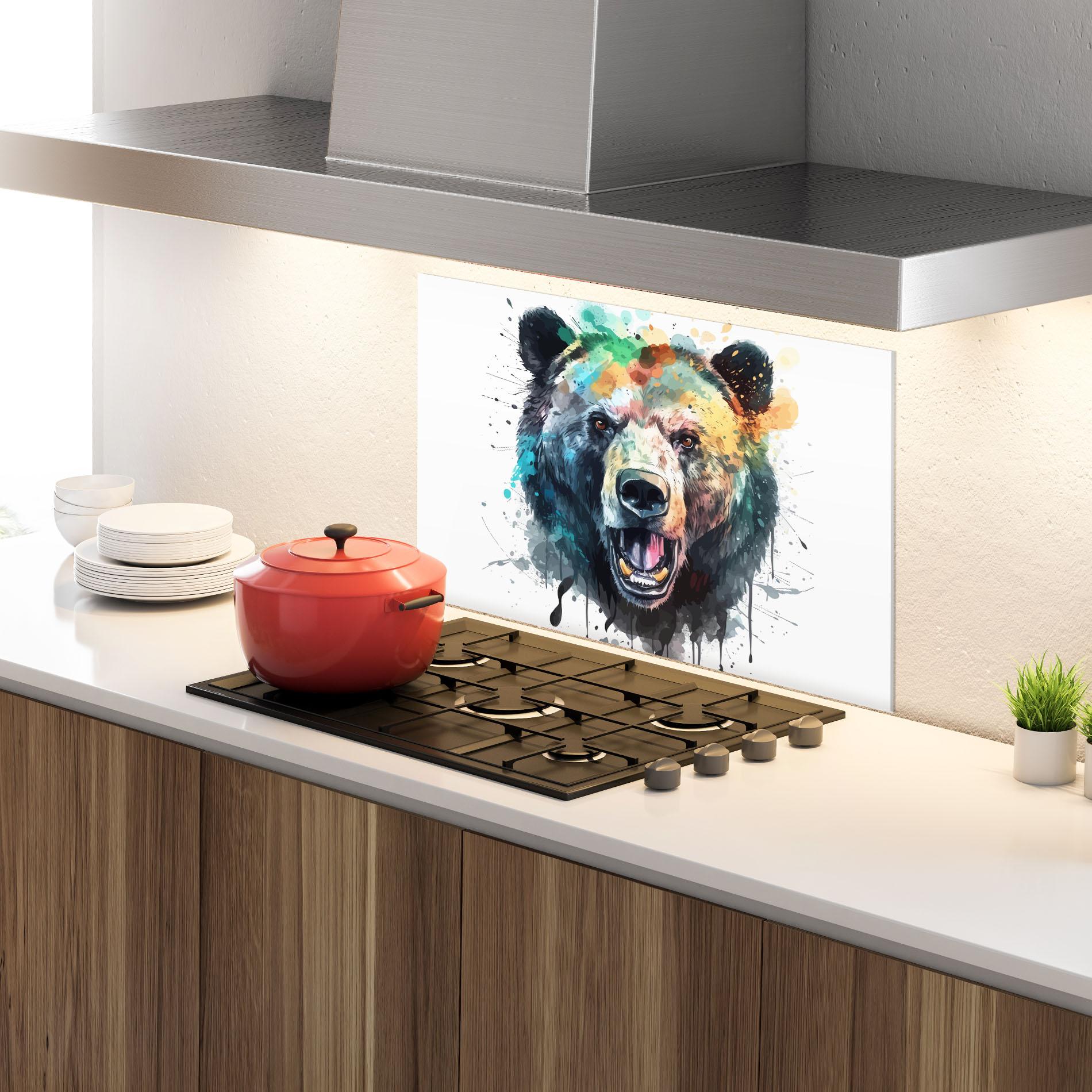 Стъклен панел за кухня Artistic Bear Head mockup 4
