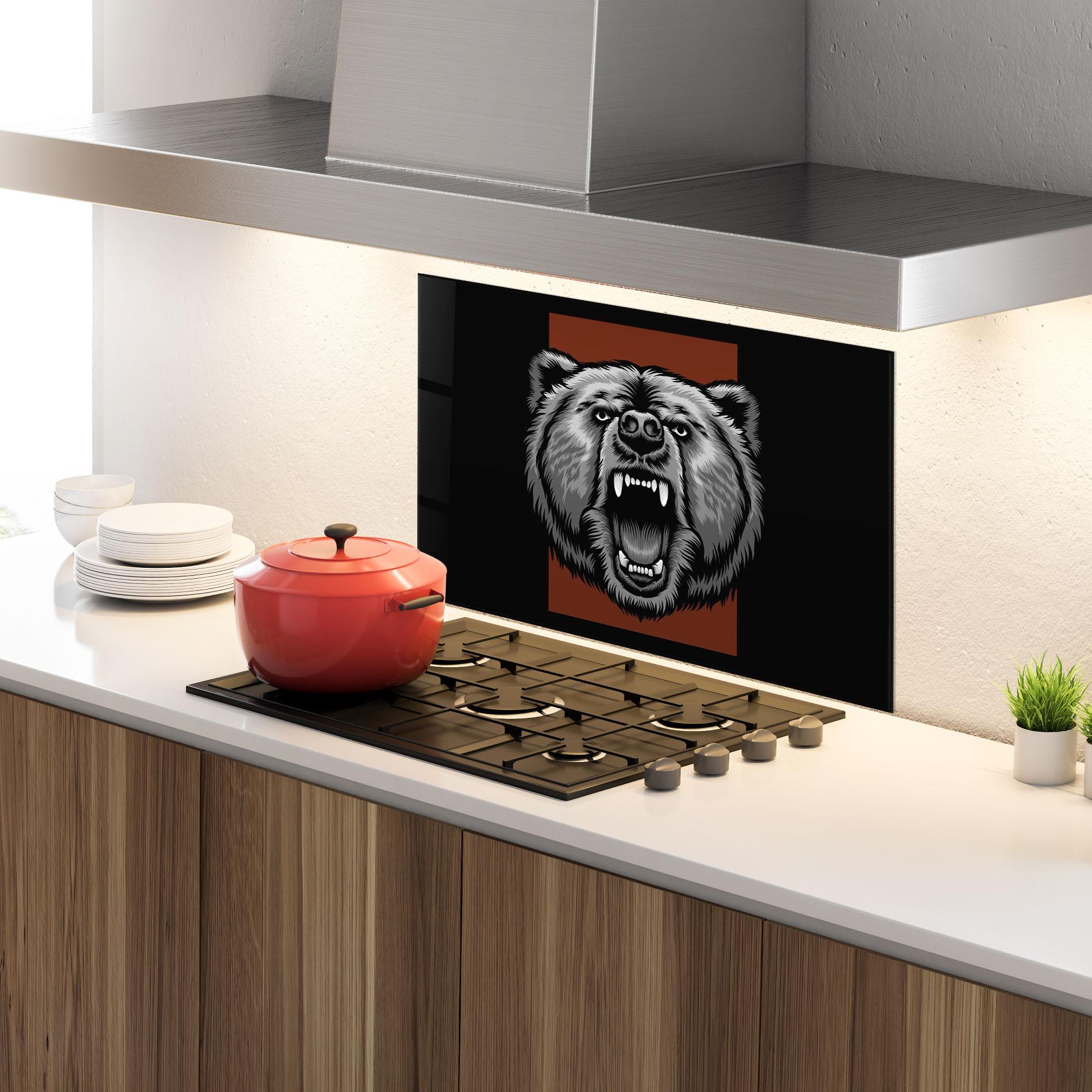 Стъклен панел за кухня Grey Bear Head mockup 4