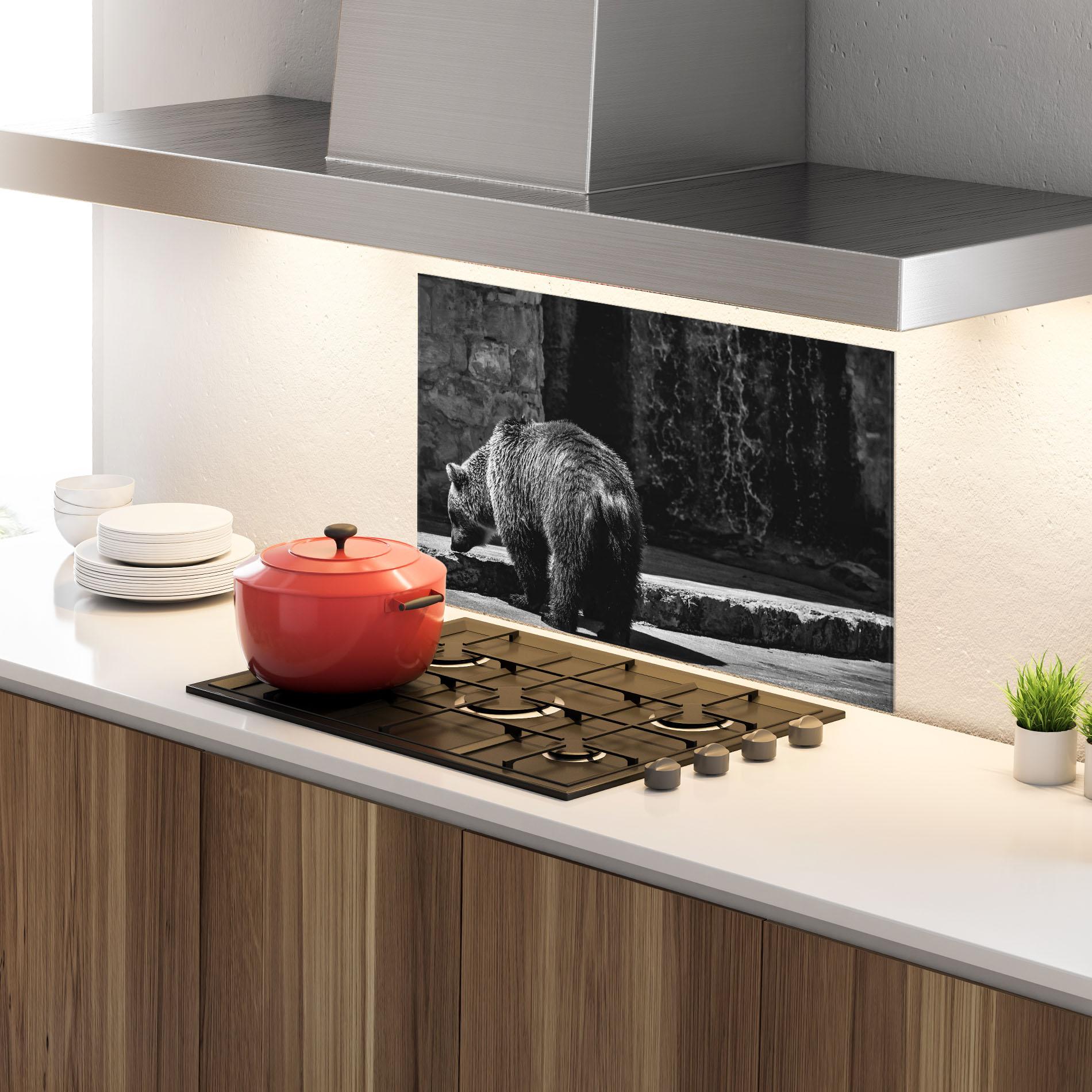 Стъклен панел за кухня Grey Bear mockup 4
