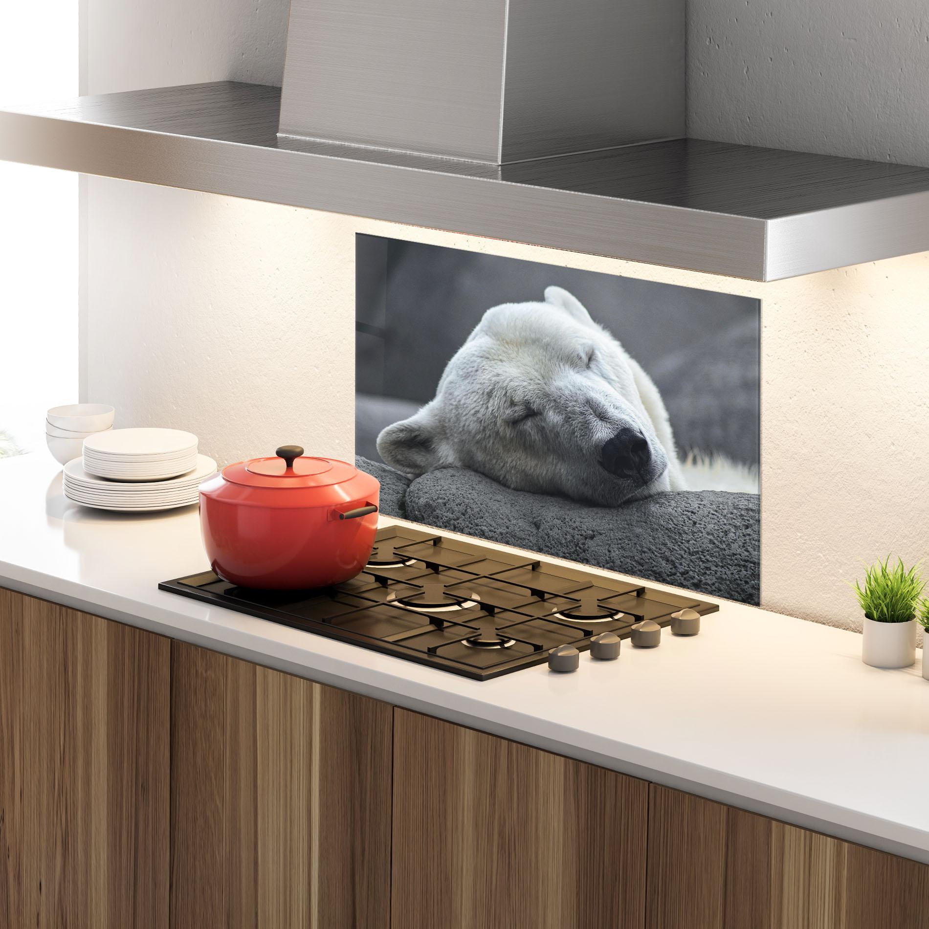 Стъклен панел за кухня Icebear Sleeping mockup 4