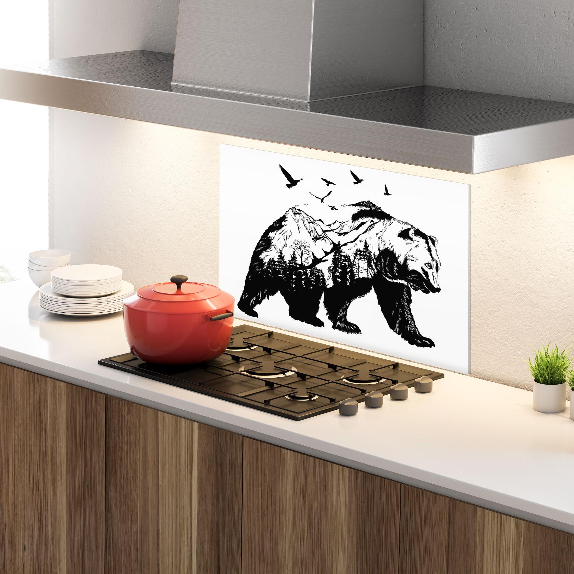 Стъклен панел за кухня Mountain Bear mockup 4