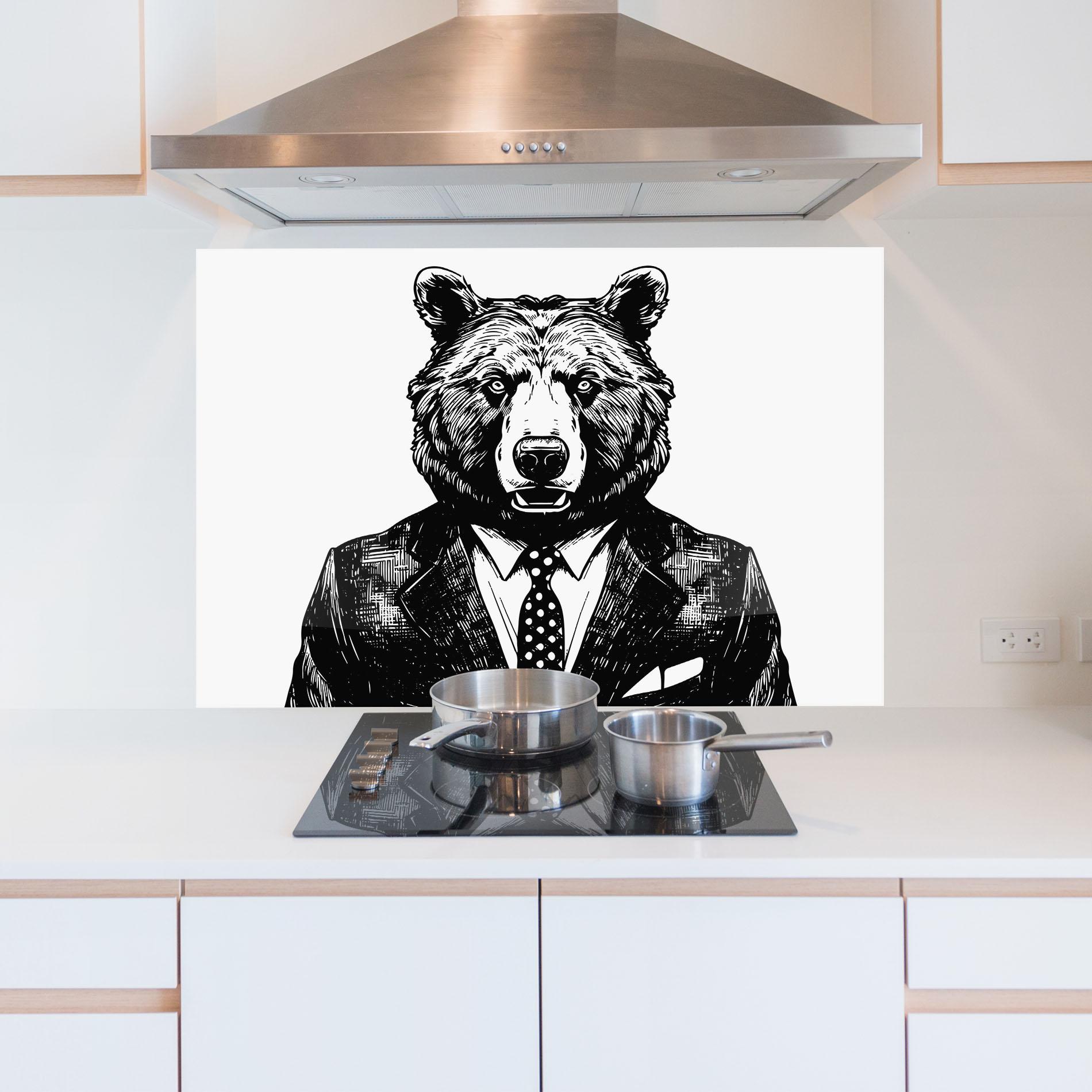 Стъклен панел за кухня Bear In Suit mockup 5