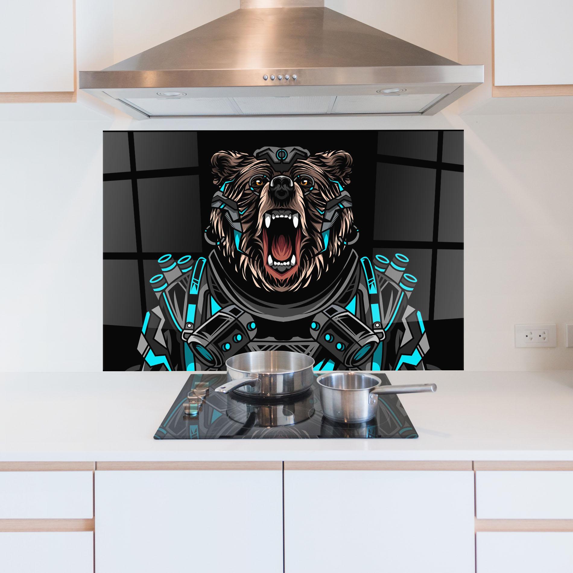 Стъклен панел за кухня Black Cyborg Bear mockup 5
