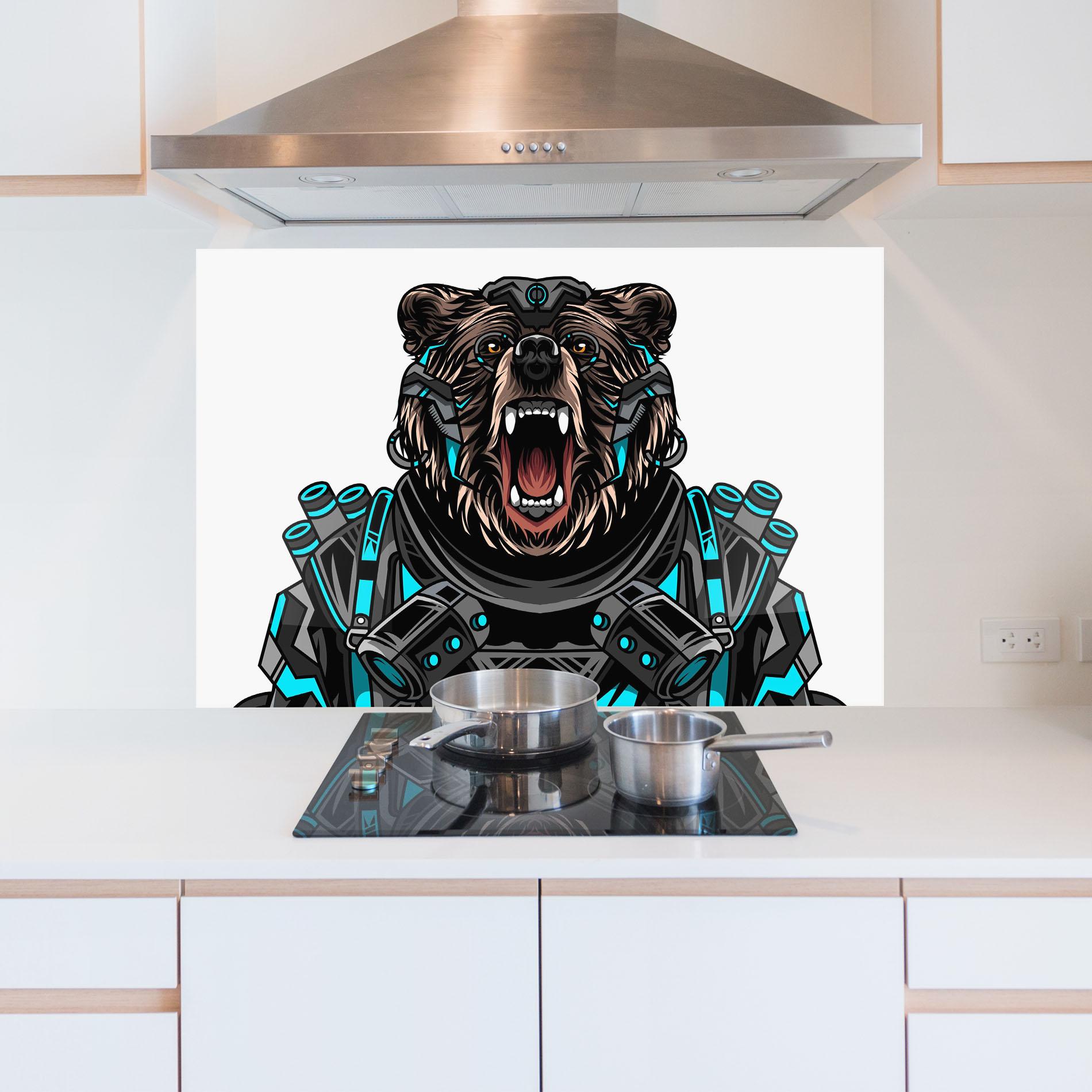 Стъклен панел за кухня Cyborg Bear mockup 5