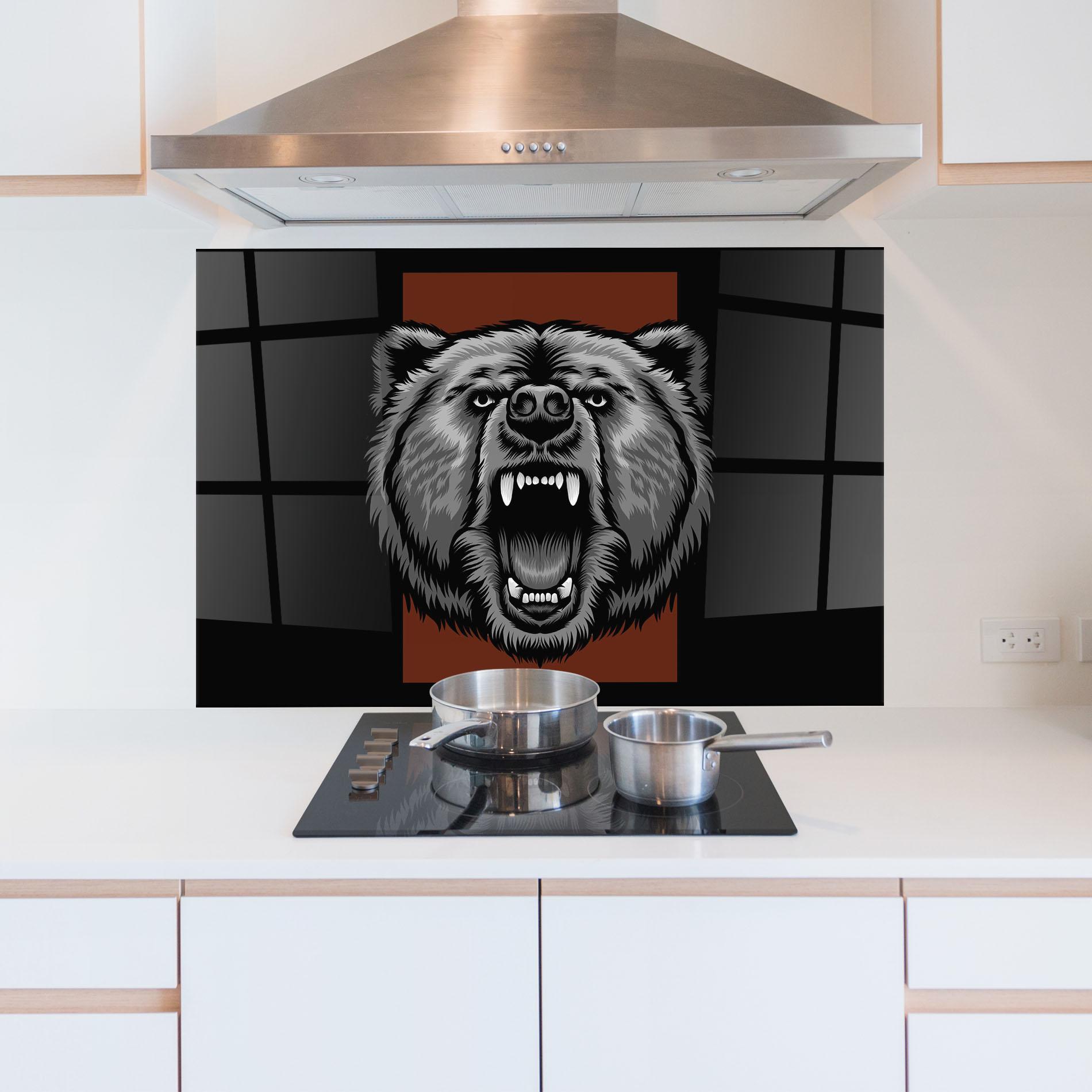 Стъклен панел за кухня Grey Bear Head mockup 5