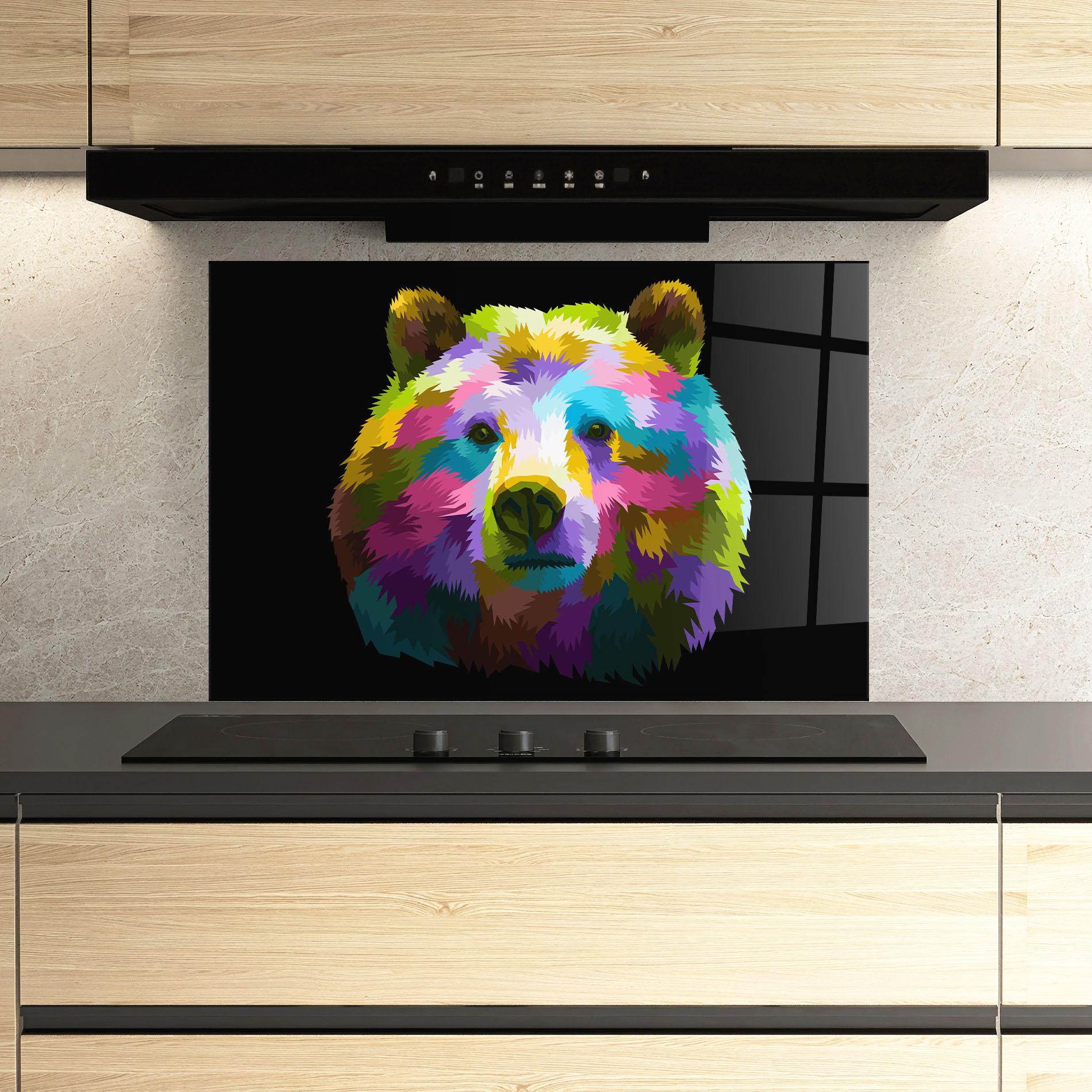 Стъклен панел за кухня Colorful Bear Head mockup 3