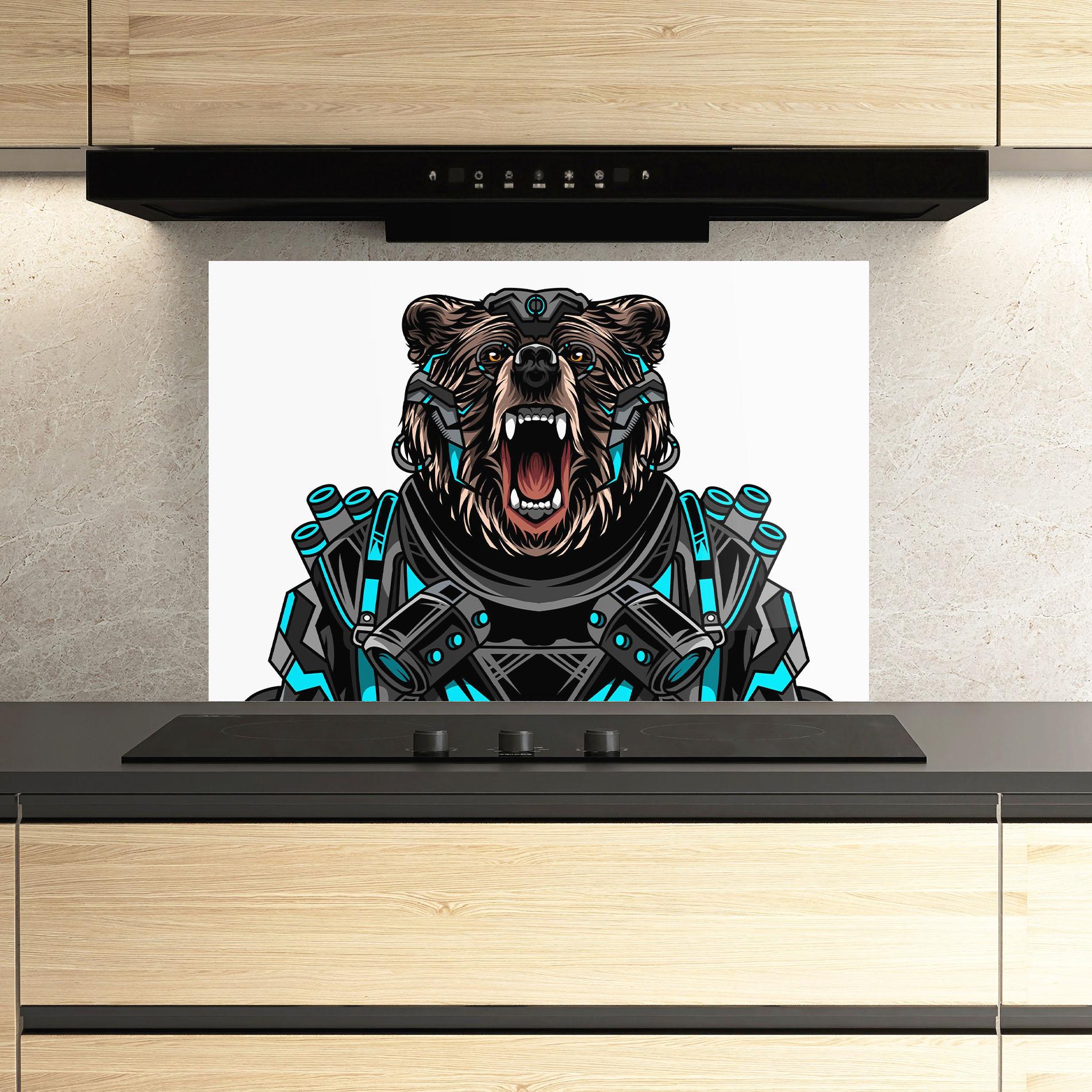 Стъклен панел за кухня Cyborg Bear mockup 3