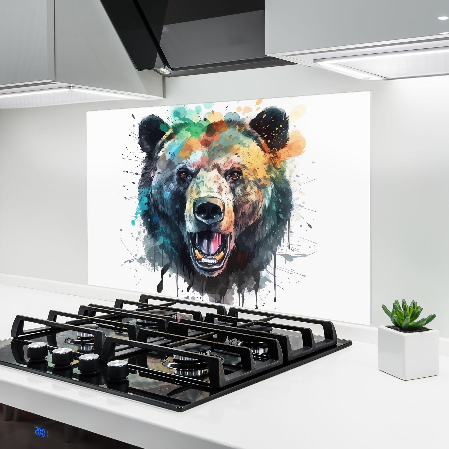 Стъклен панел за кухня Artistic Bear Head mockup 6