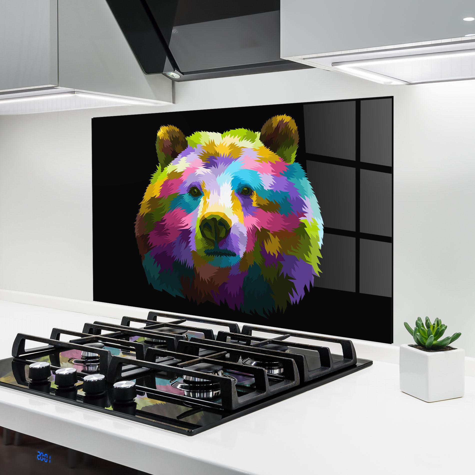 Стъклен панел за кухня Colorful Bear Head mockup 6