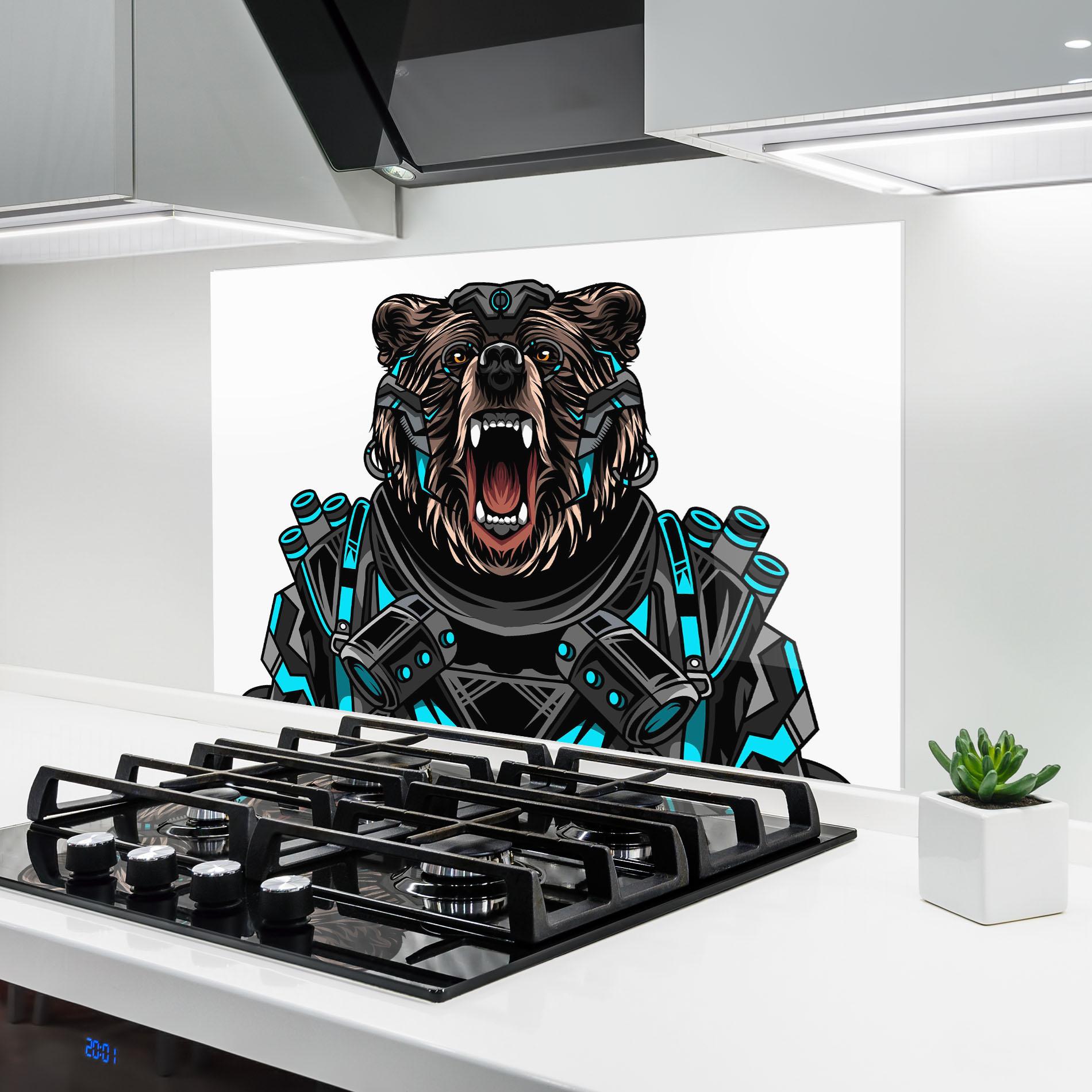 Стъклен панел за кухня Cyborg Bear mockup 6