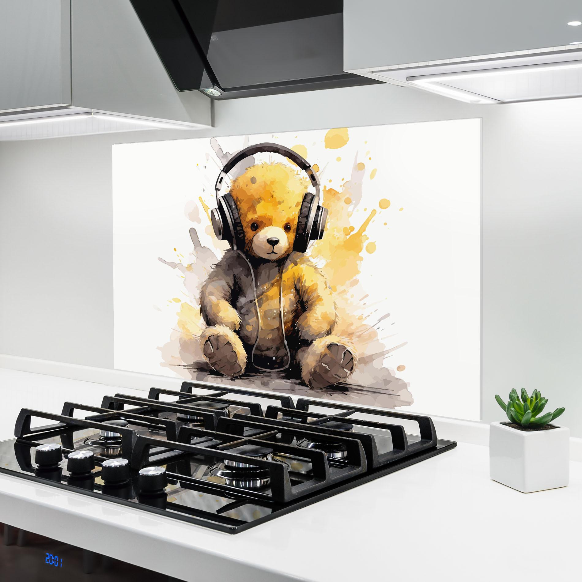 Стъклен панел за кухня Music Plush Bear mockup 6