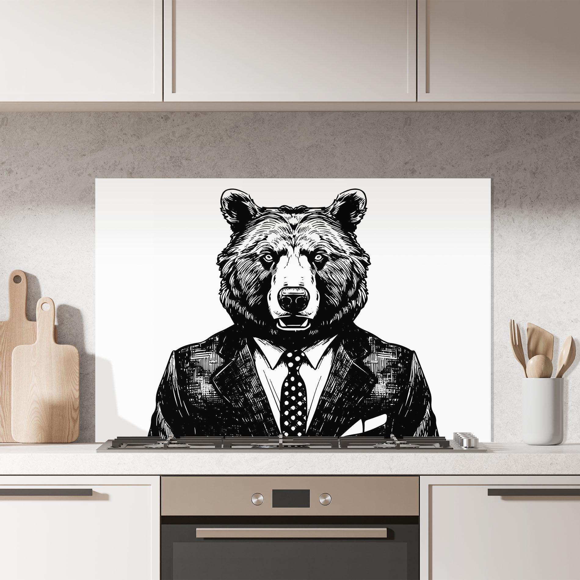Стъклен панел за кухня Bear In Suit mockup 7
