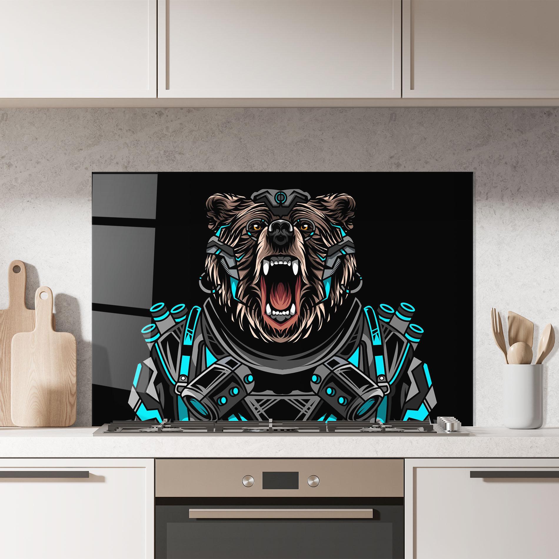 Стъклен панел за кухня Black Cyborg Bear mockup 7