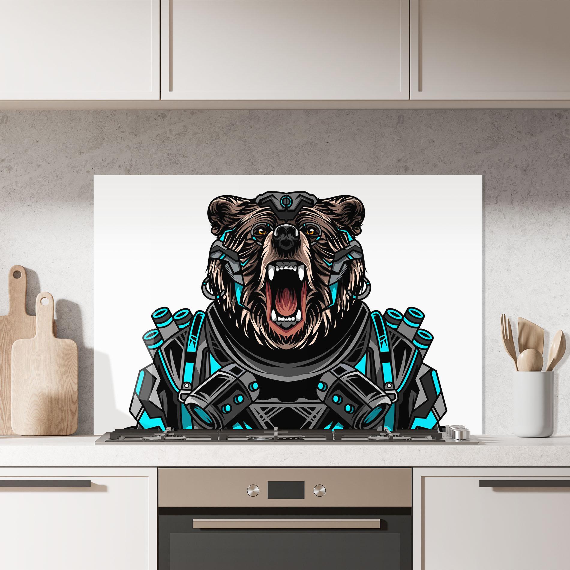 Стъклен панел за кухня Cyborg Bear mockup 7