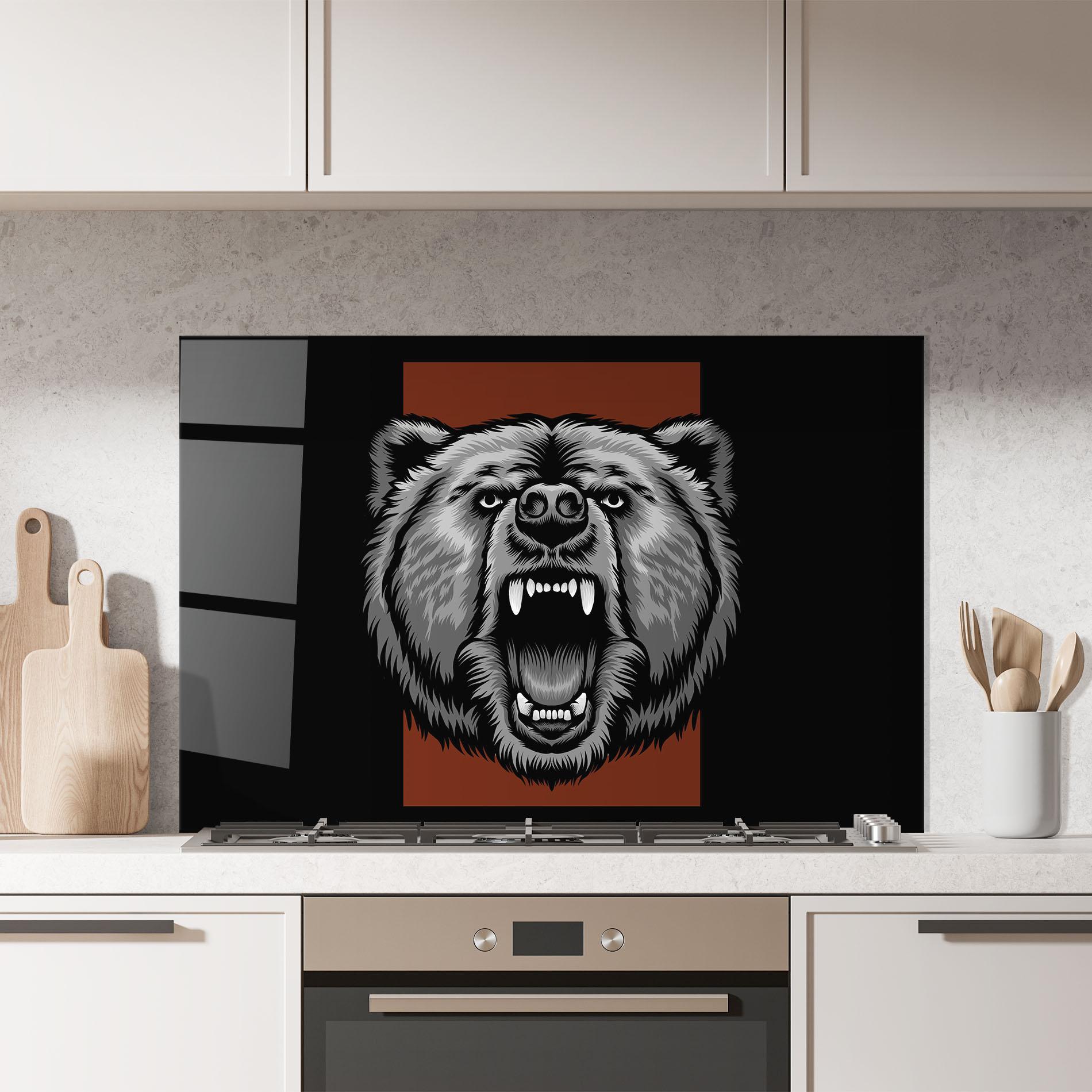 Стъклен панел за кухня Grey Bear Head mockup 7