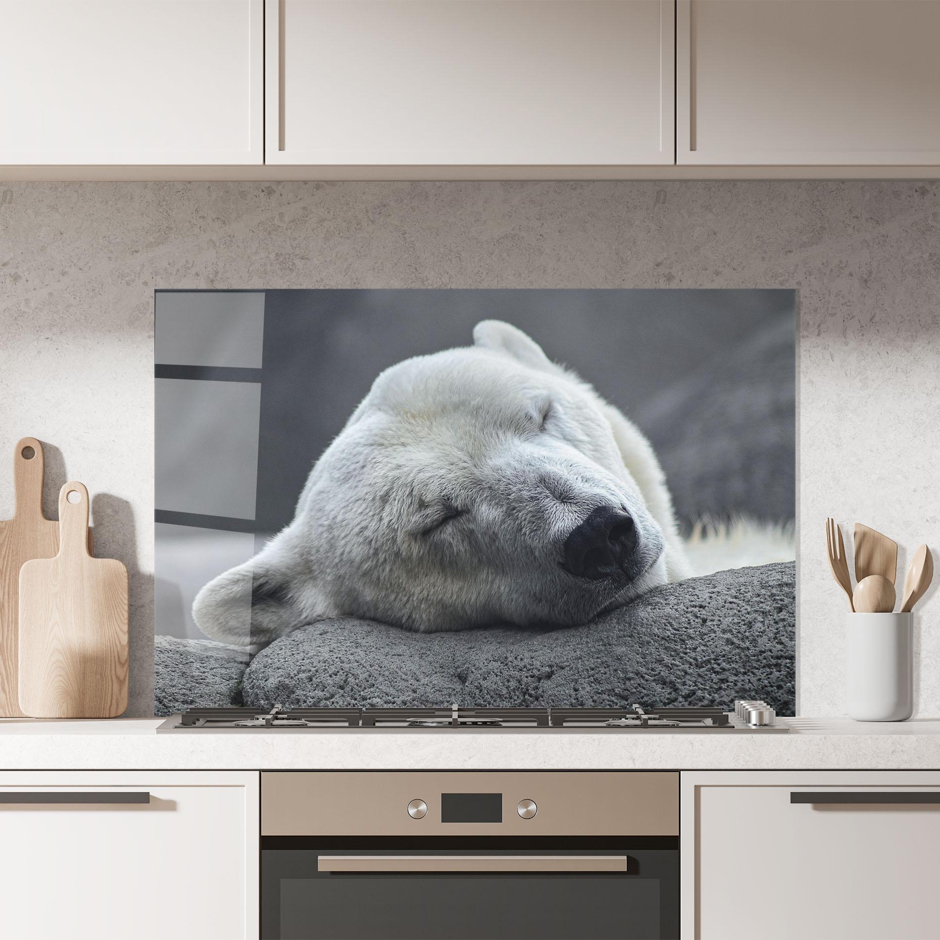 Стъклен панел за кухня Icebear Sleeping mockup 7