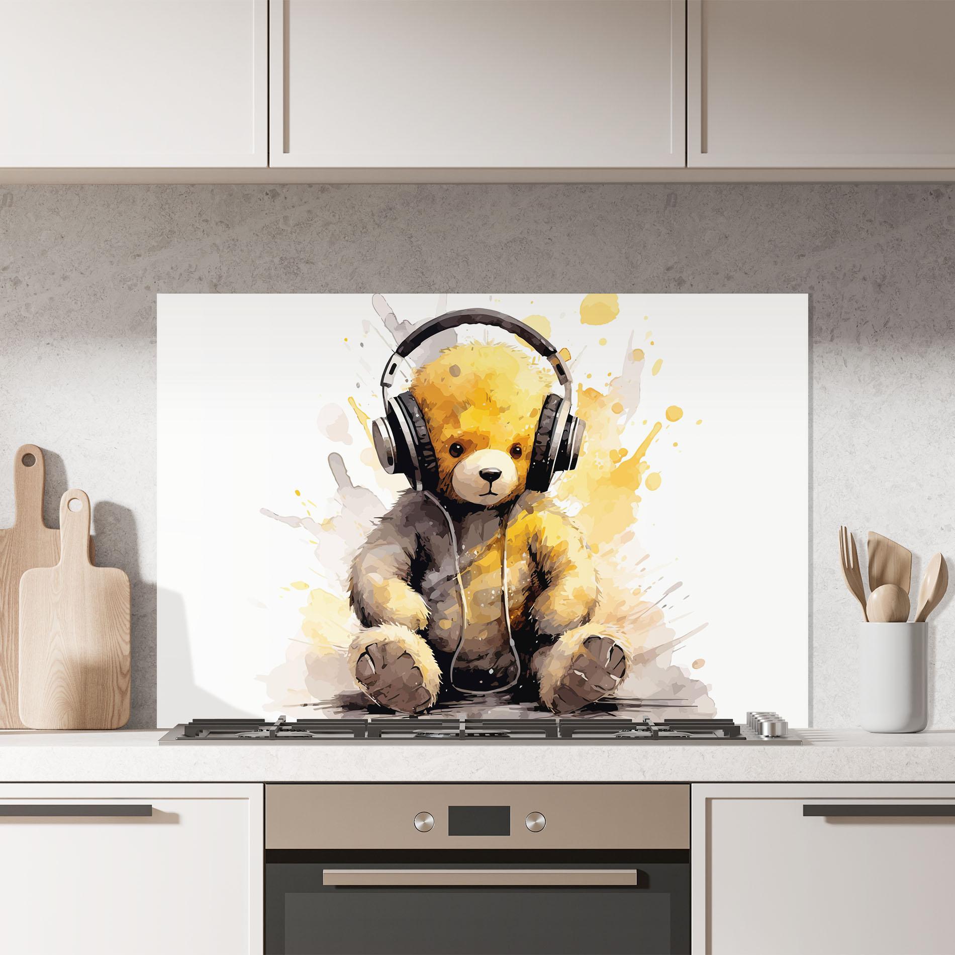 Стъклен панел за кухня Music Plush Bear mockup 7