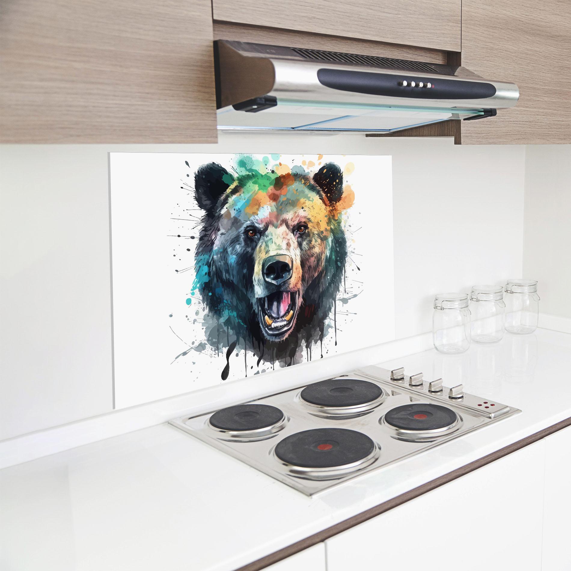 Стъклен панел за кухня Artistic Bear Head mockup 8