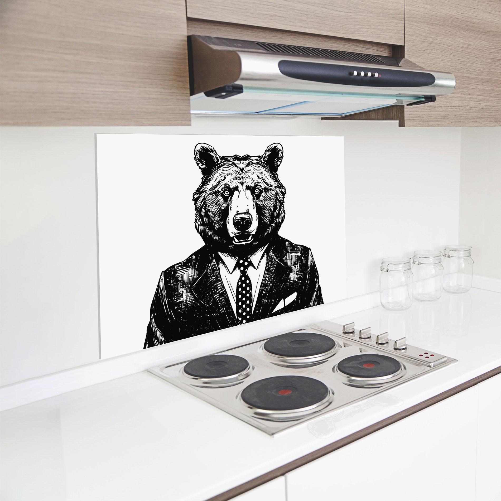 Стъклен панел за кухня Bear In Suit mockup 8