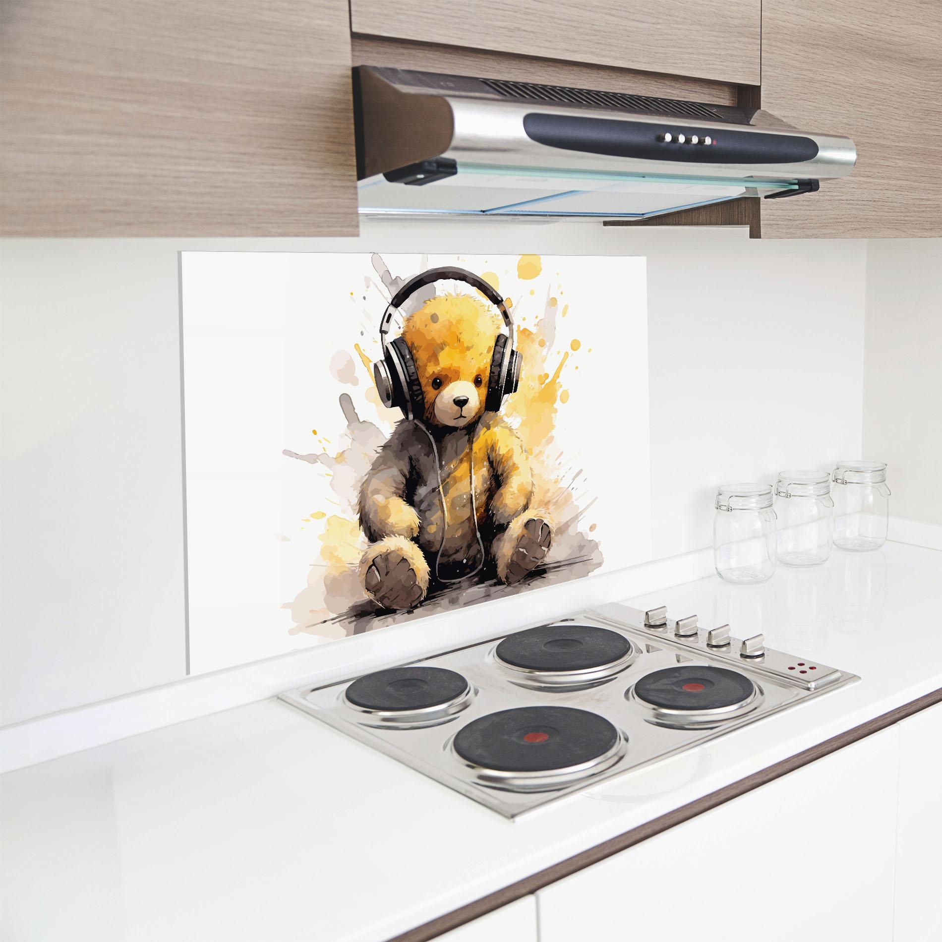 Стъклен панел за кухня Music Plush Bear mockup 8