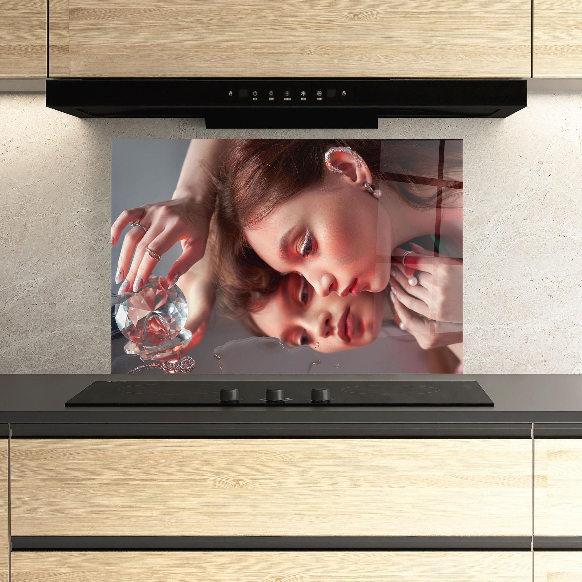 Стъклен панел за кухня Big Diamond Hand mockup 3