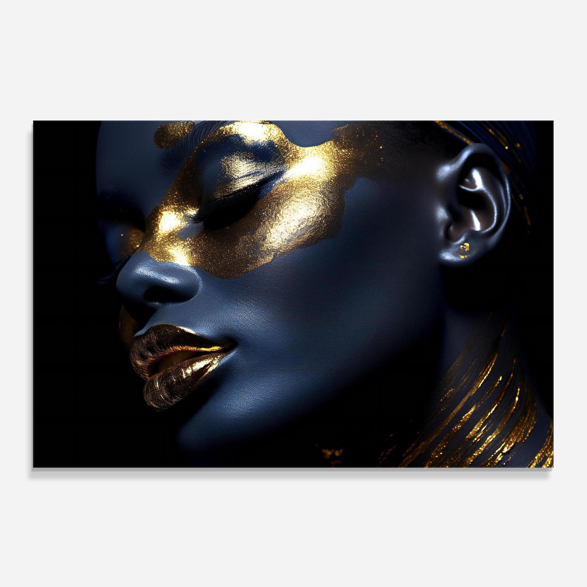 Стъклен панел за кухня Blue Gold Face mockup 0
