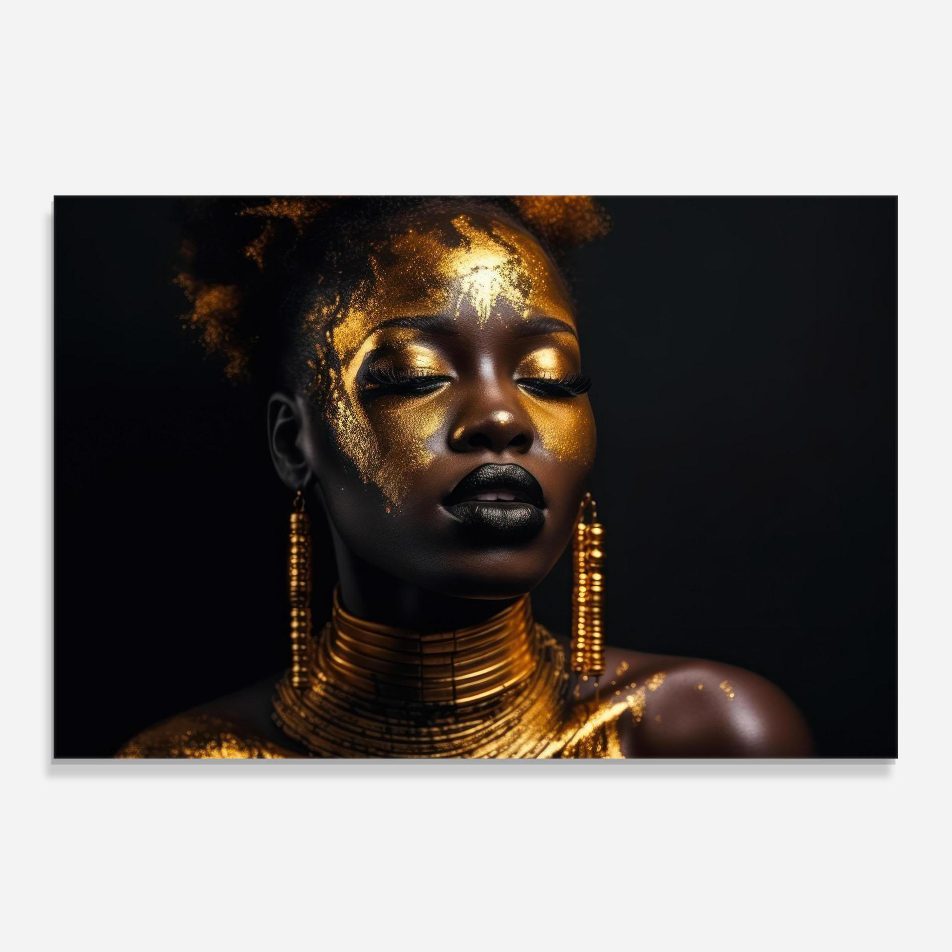 Стъклен панел за кухня Gold Makeup Black Lips mockup 0