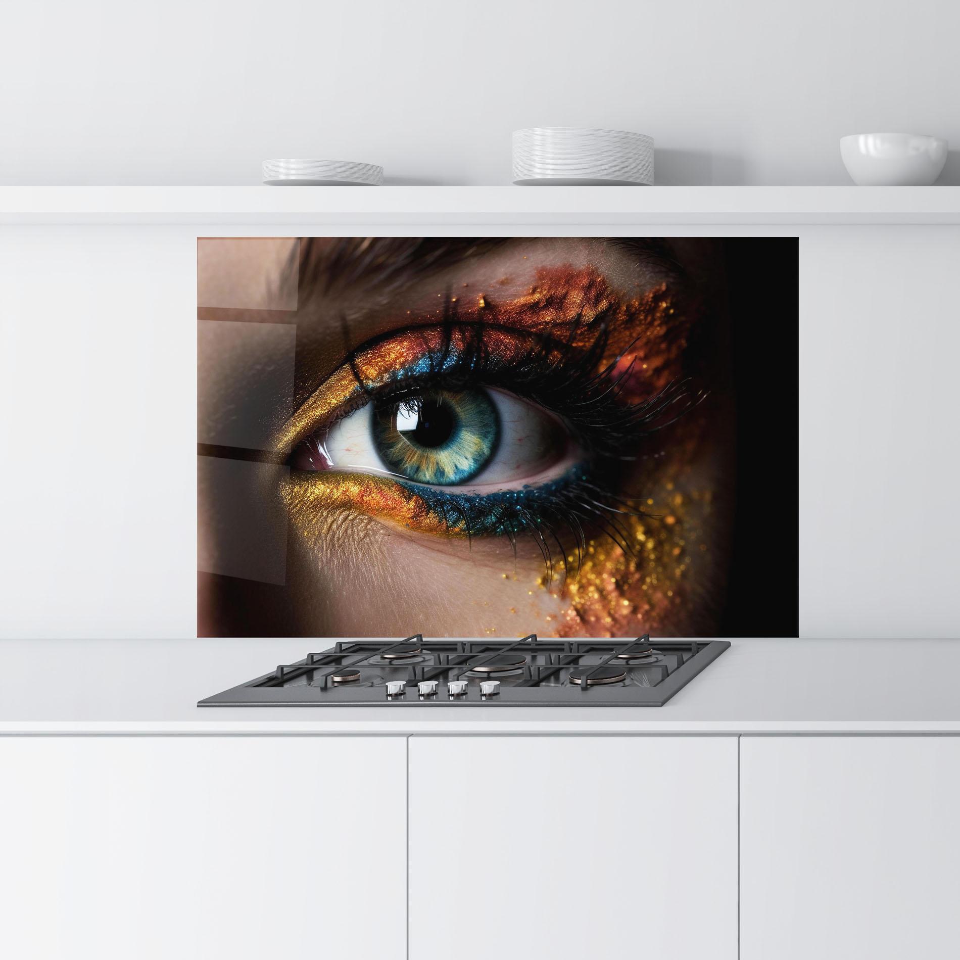 Стъклен панел за кухня Blue Green Eye Makeup mockup 9