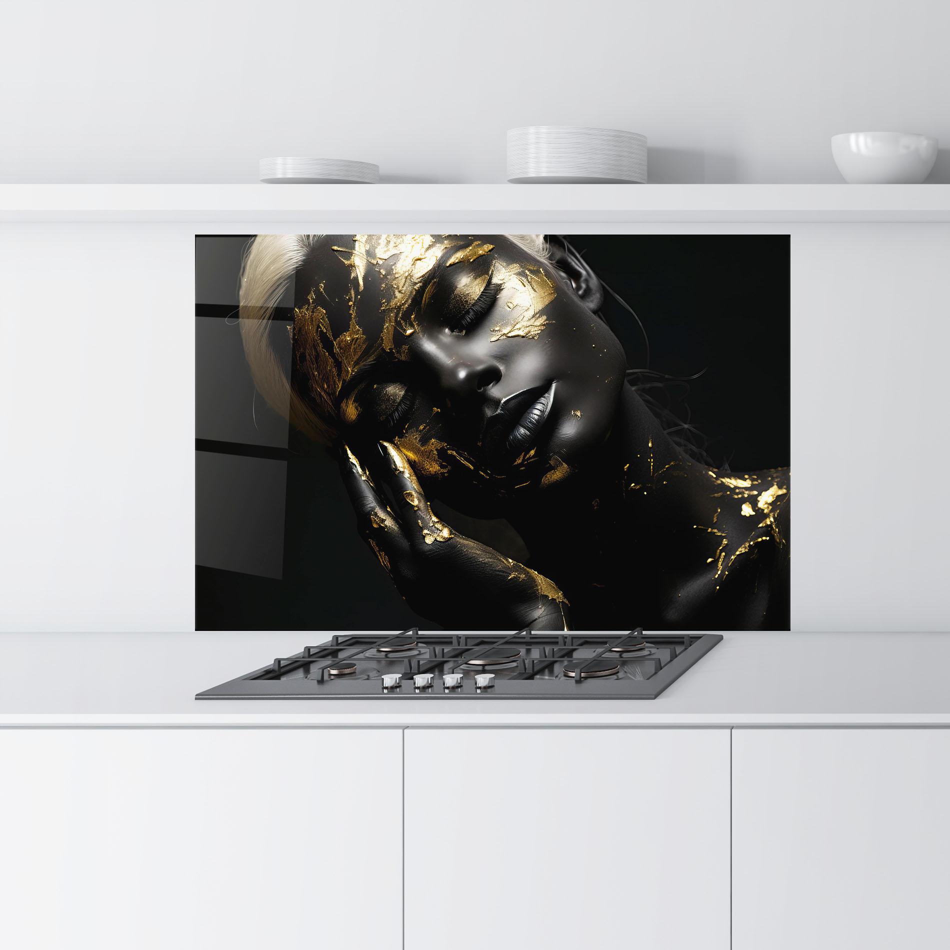 Стъклен панел за кухня Gold Makeup On Black mockup 9