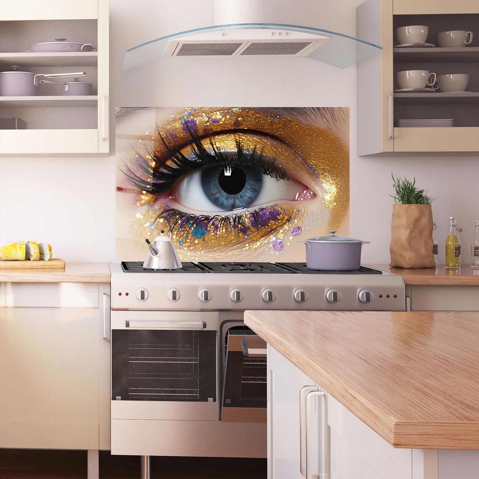 Стъклен панел за кухня Blue Eye Make Up mockup 1