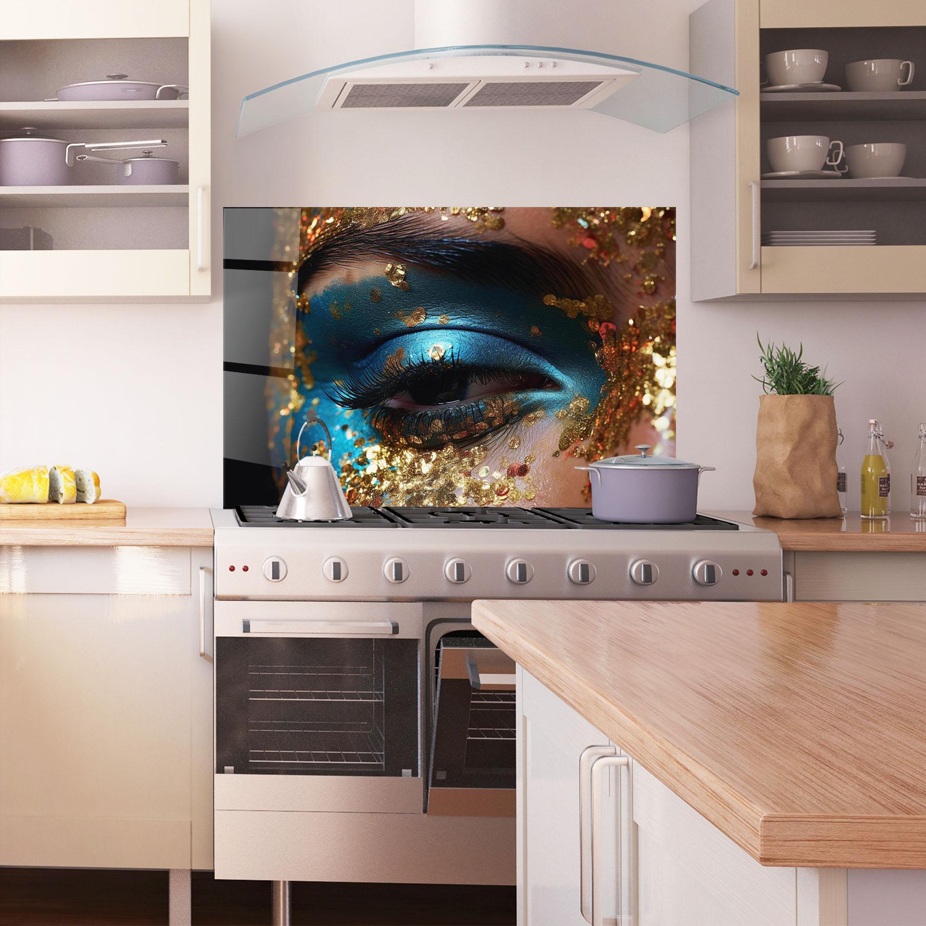 Стъклен панел за кухня Blue Gold Glitter mockup 1
