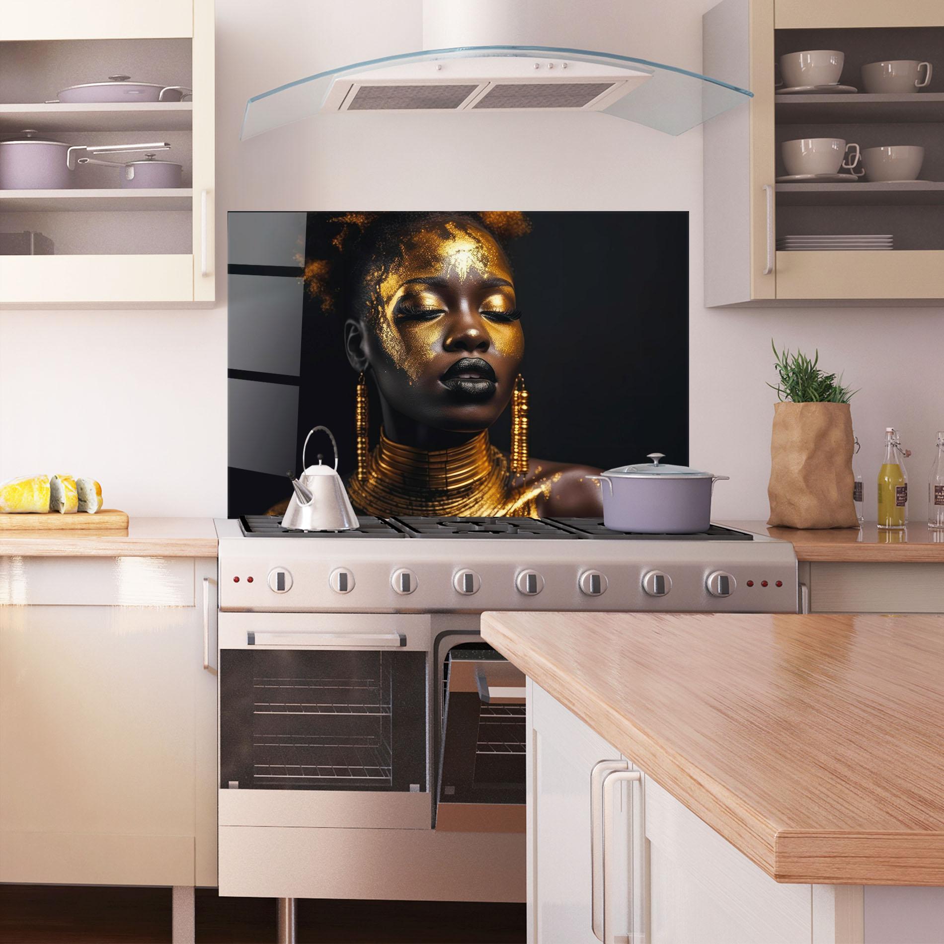 Стъклен панел за кухня Gold Makeup Black Lips mockup 1