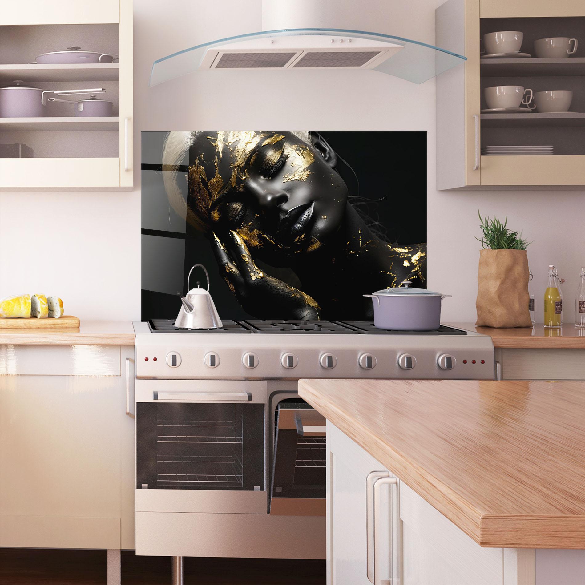 Стъклен панел за кухня Gold Makeup On Black mockup 1