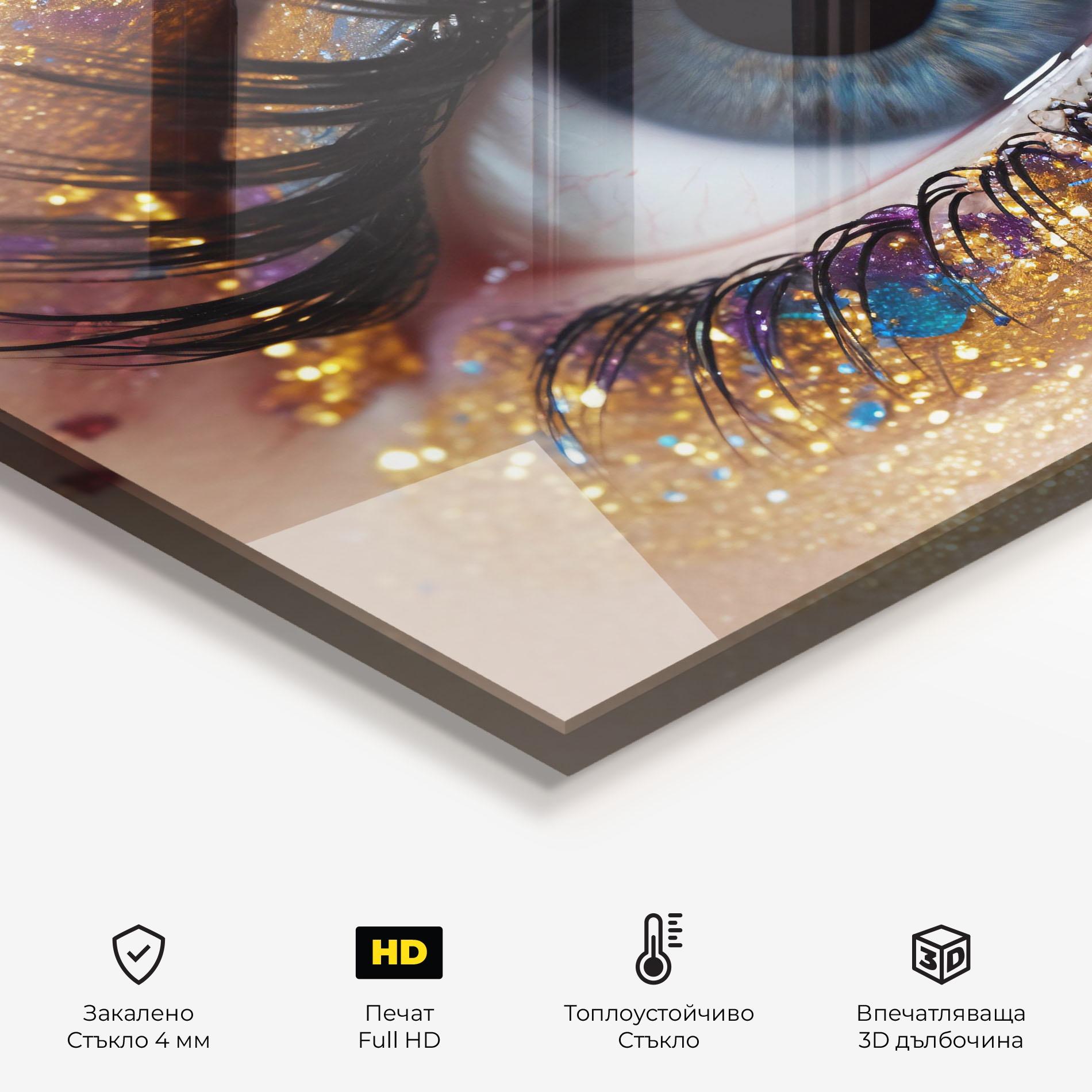 Стъклен панел за кухня Blue Eye Make Up mockup 2