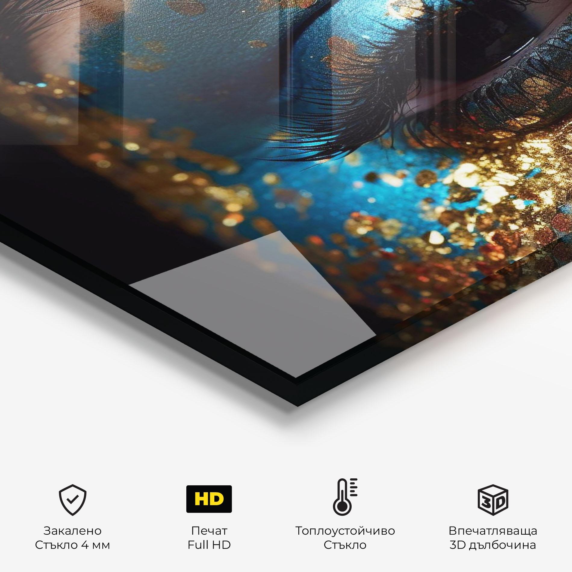 Стъклен панел за кухня Blue Gold Glitter mockup 2