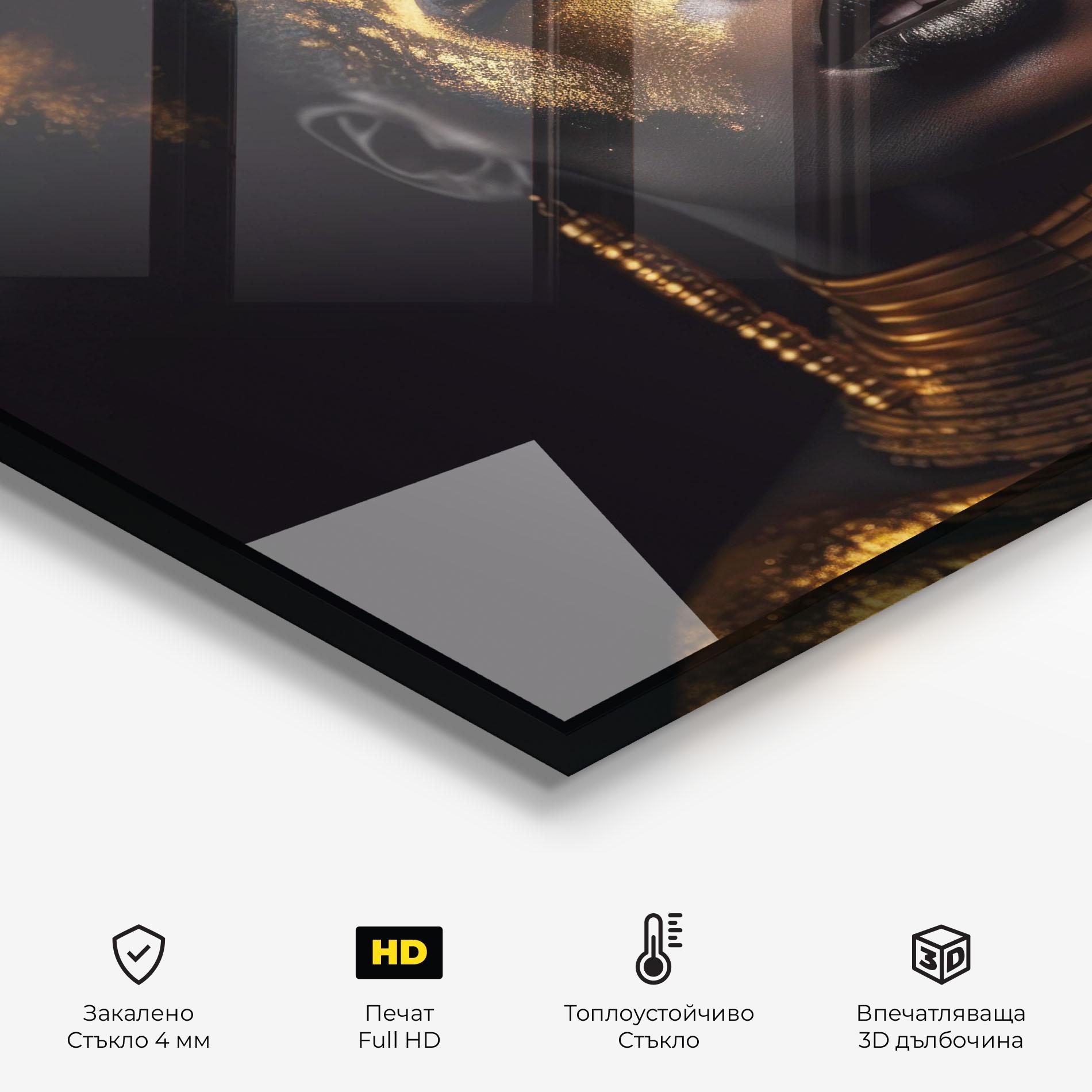 Стъклен панел за кухня Gold Makeup Black Lips mockup 2