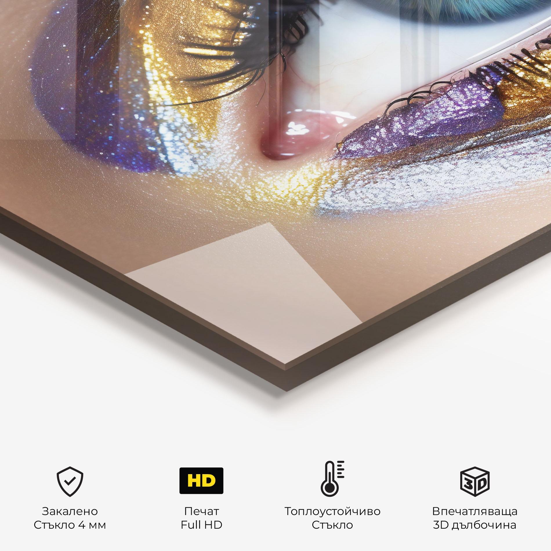 Стъклен панел за кухня Golden Purple Make Up mockup 2