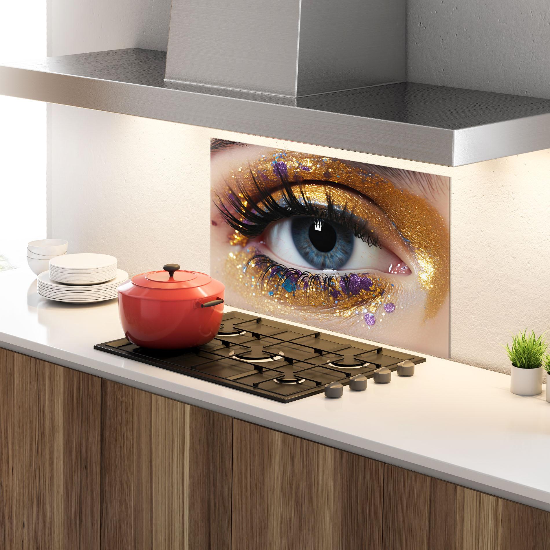 Стъклен панел за кухня Blue Eye Make Up mockup 4