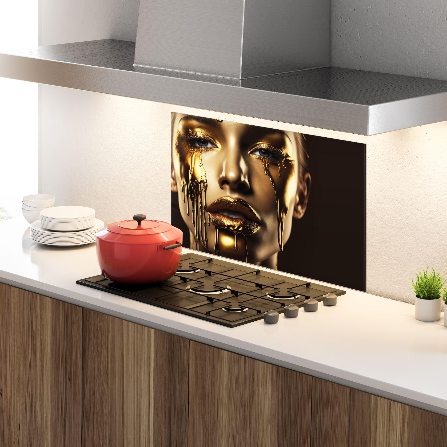 Стъклен панел за кухня Gold Dripping Makeup mockup 4