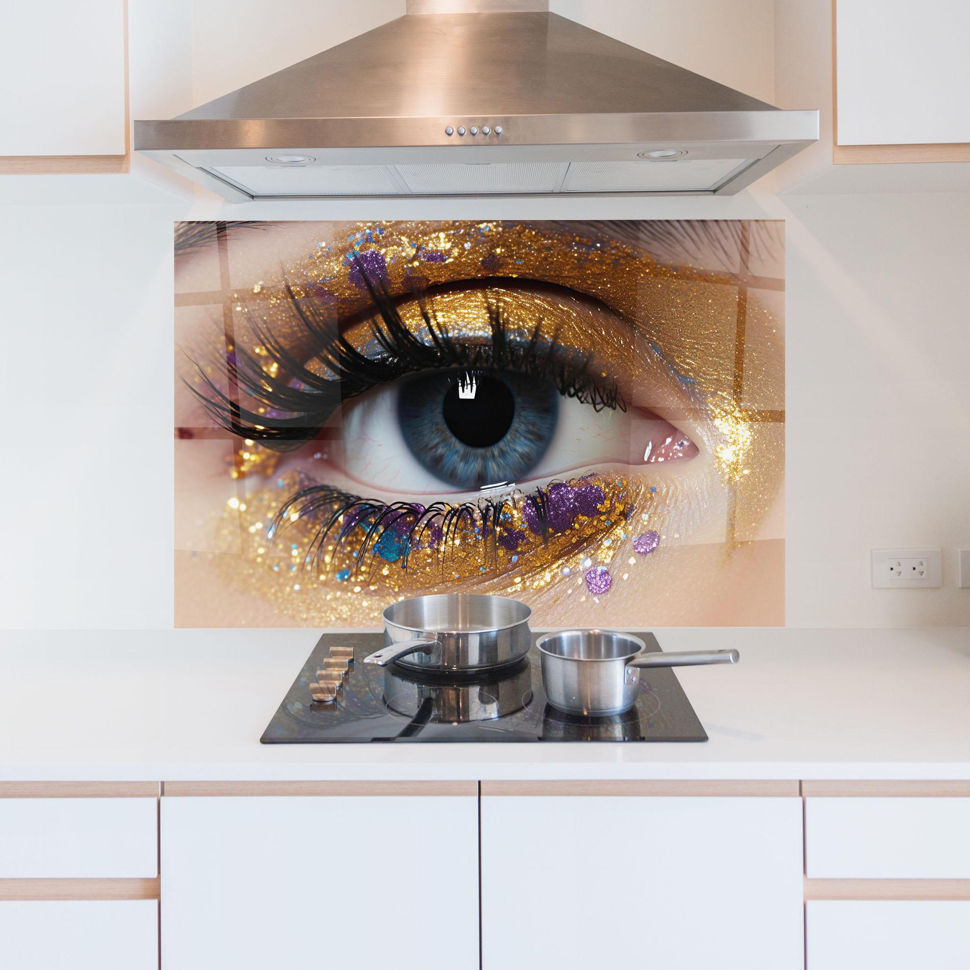 Стъклен панел за кухня Blue Eye Make Up mockup 5