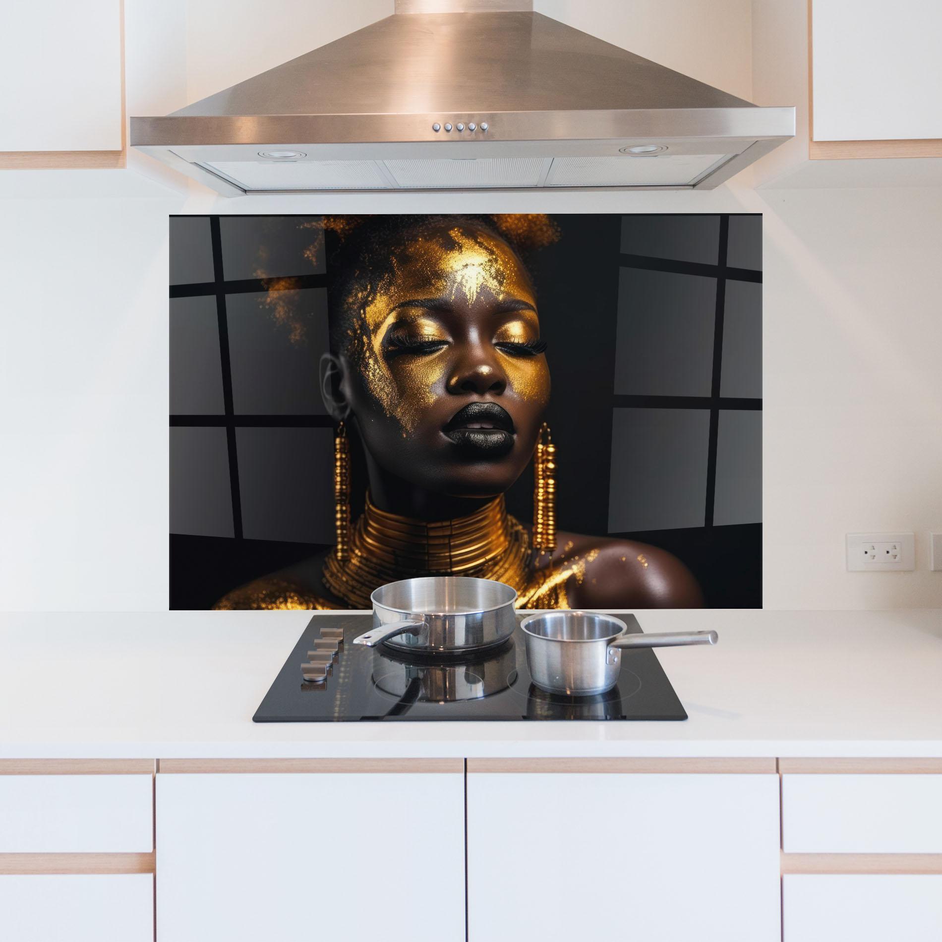 Стъклен панел за кухня Gold Makeup Black Lips mockup 5