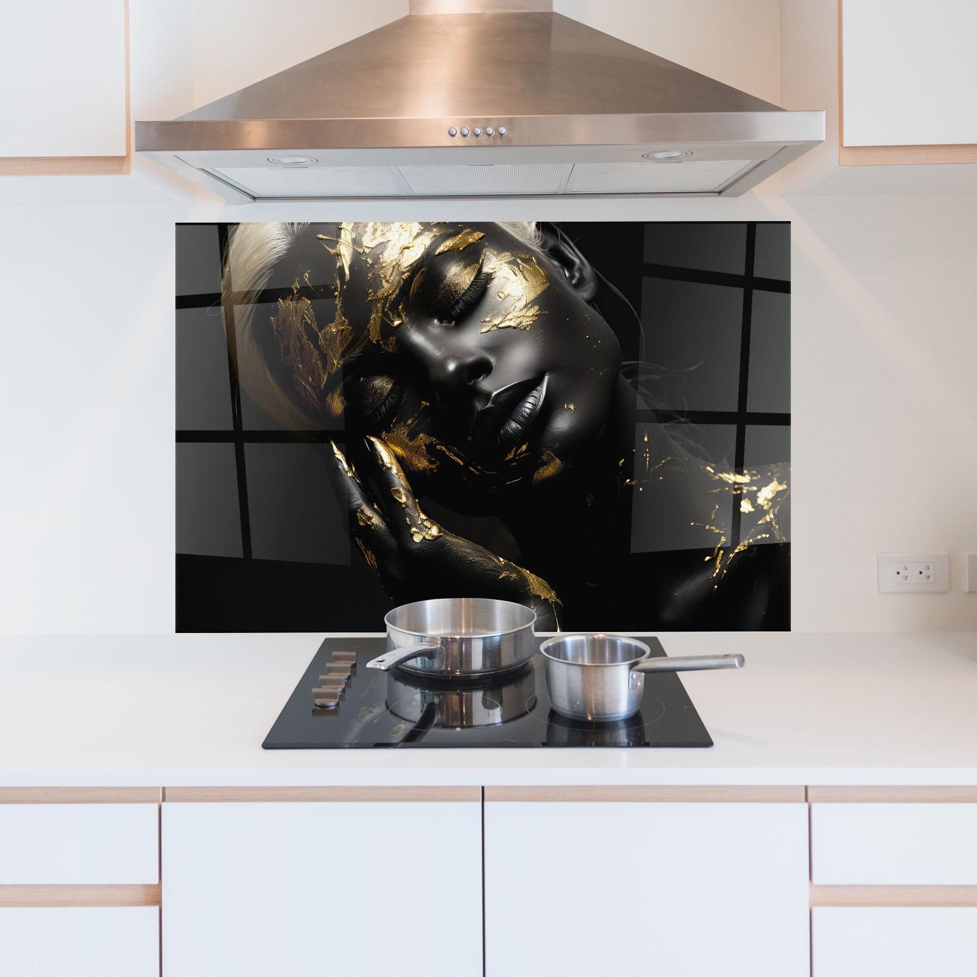 Стъклен панел за кухня Gold Makeup On Black mockup 5