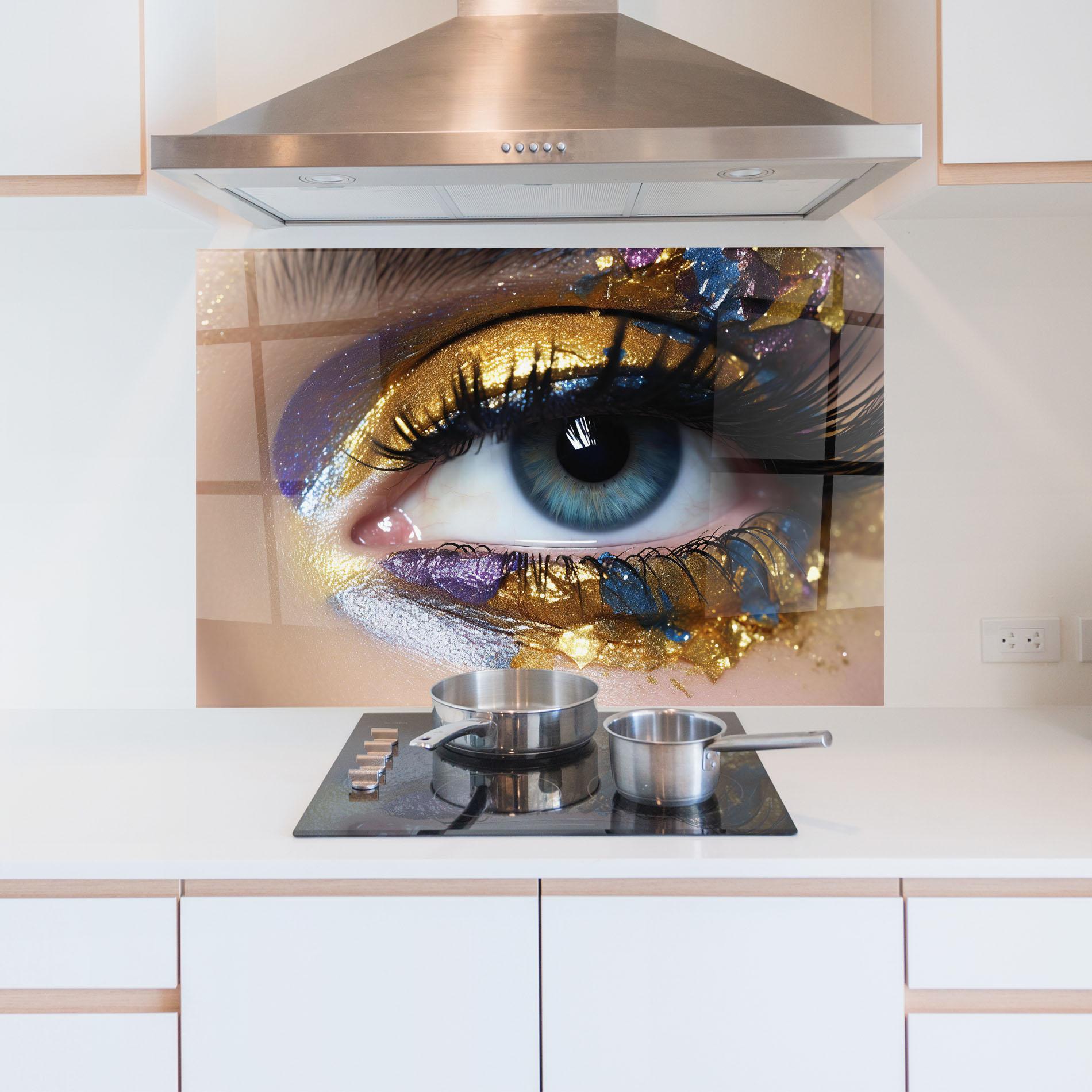 Стъклен панел за кухня Golden Purple Make Up mockup 5