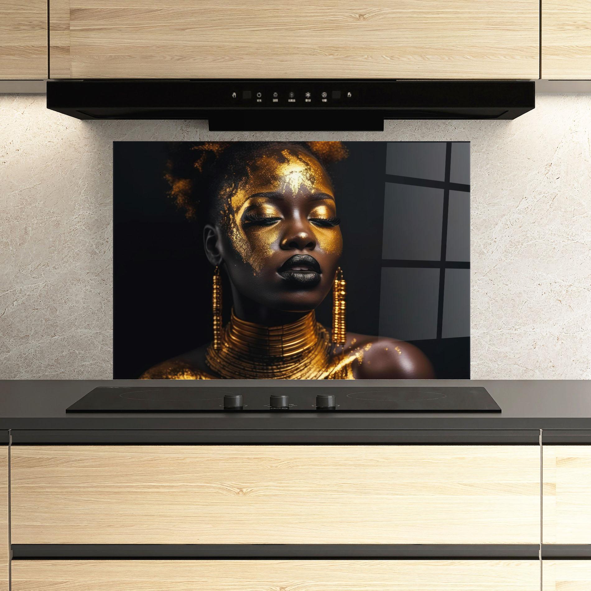 Стъклен панел за кухня Gold Makeup Black Lips mockup 3