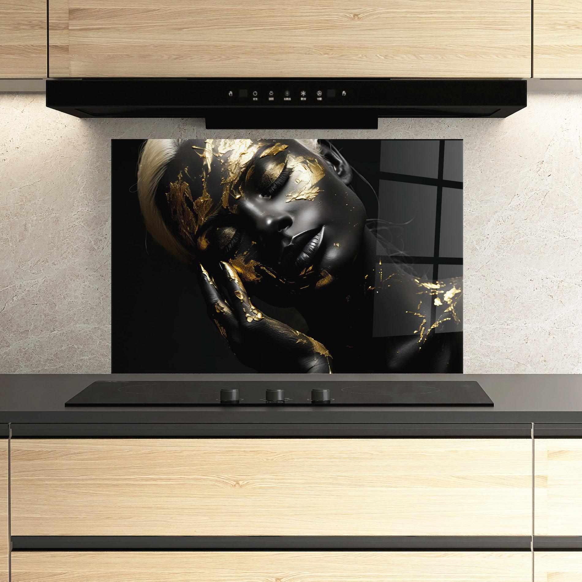 Стъклен панел за кухня Gold Makeup On Black mockup 3
