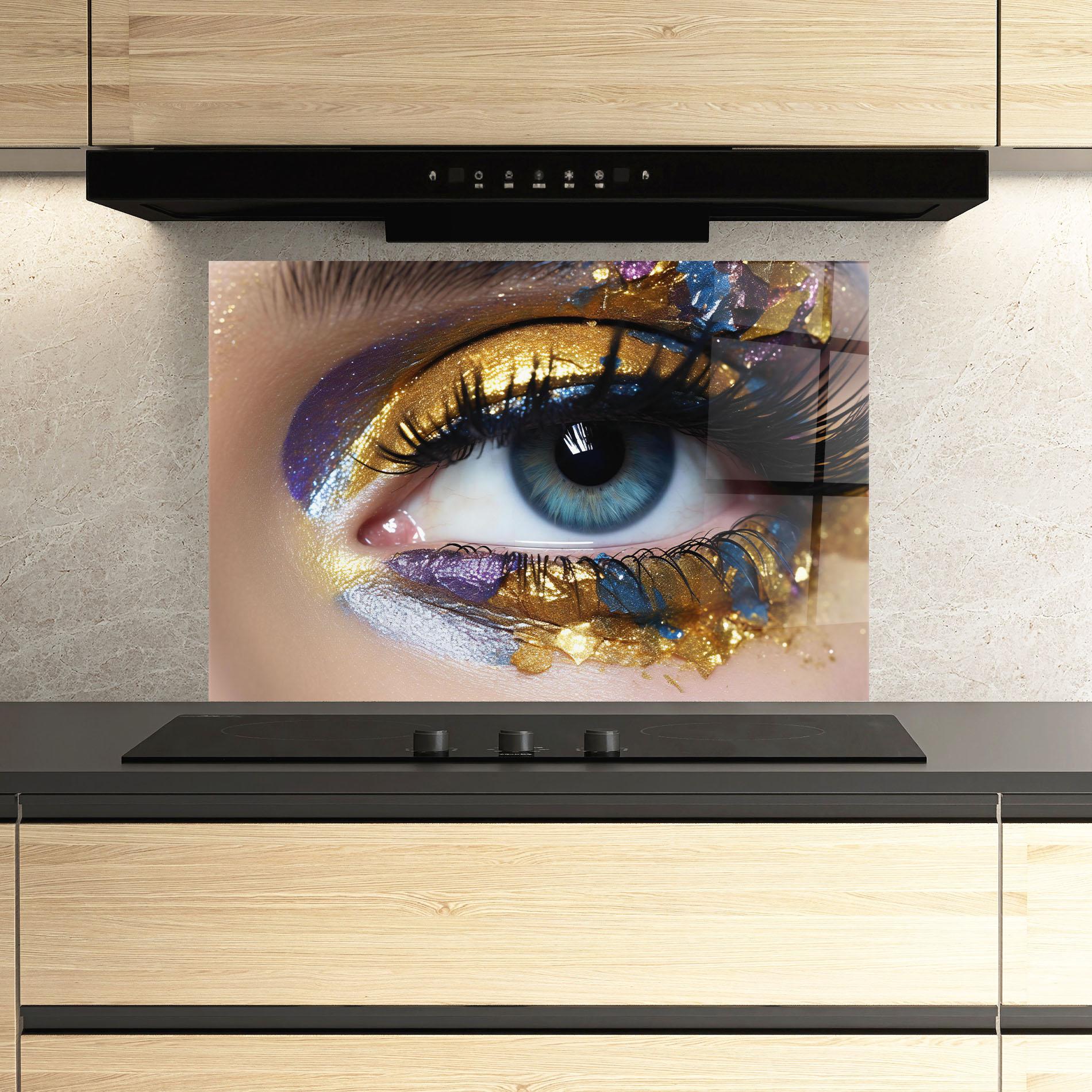 Стъклен панел за кухня Golden Purple Make Up mockup 3