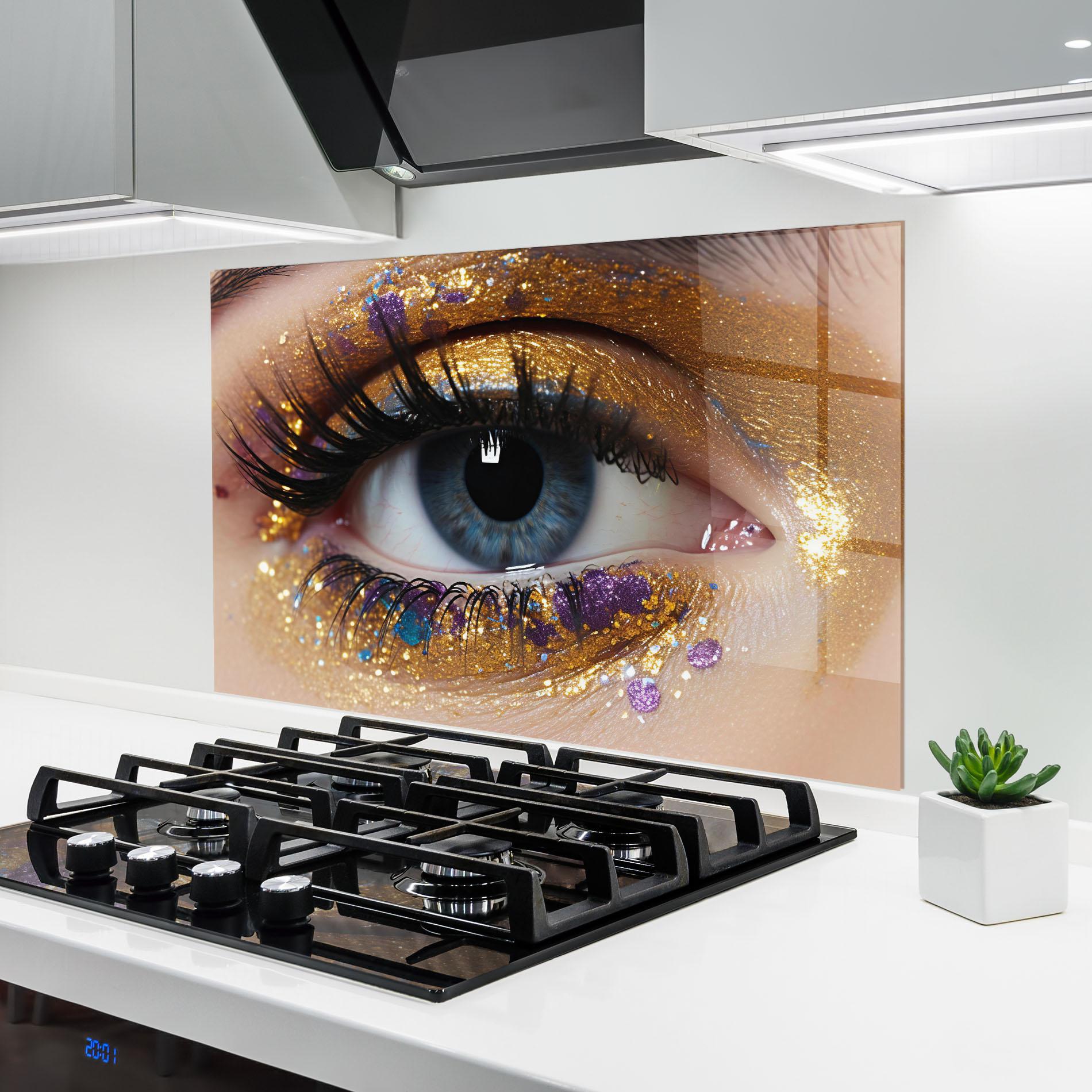 Стъклен панел за кухня Blue Eye Make Up mockup 6