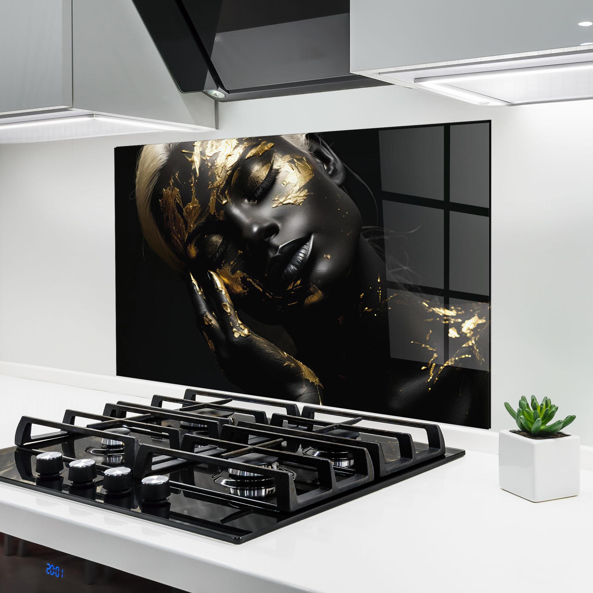 Стъклен панел за кухня Gold Makeup On Black mockup 6