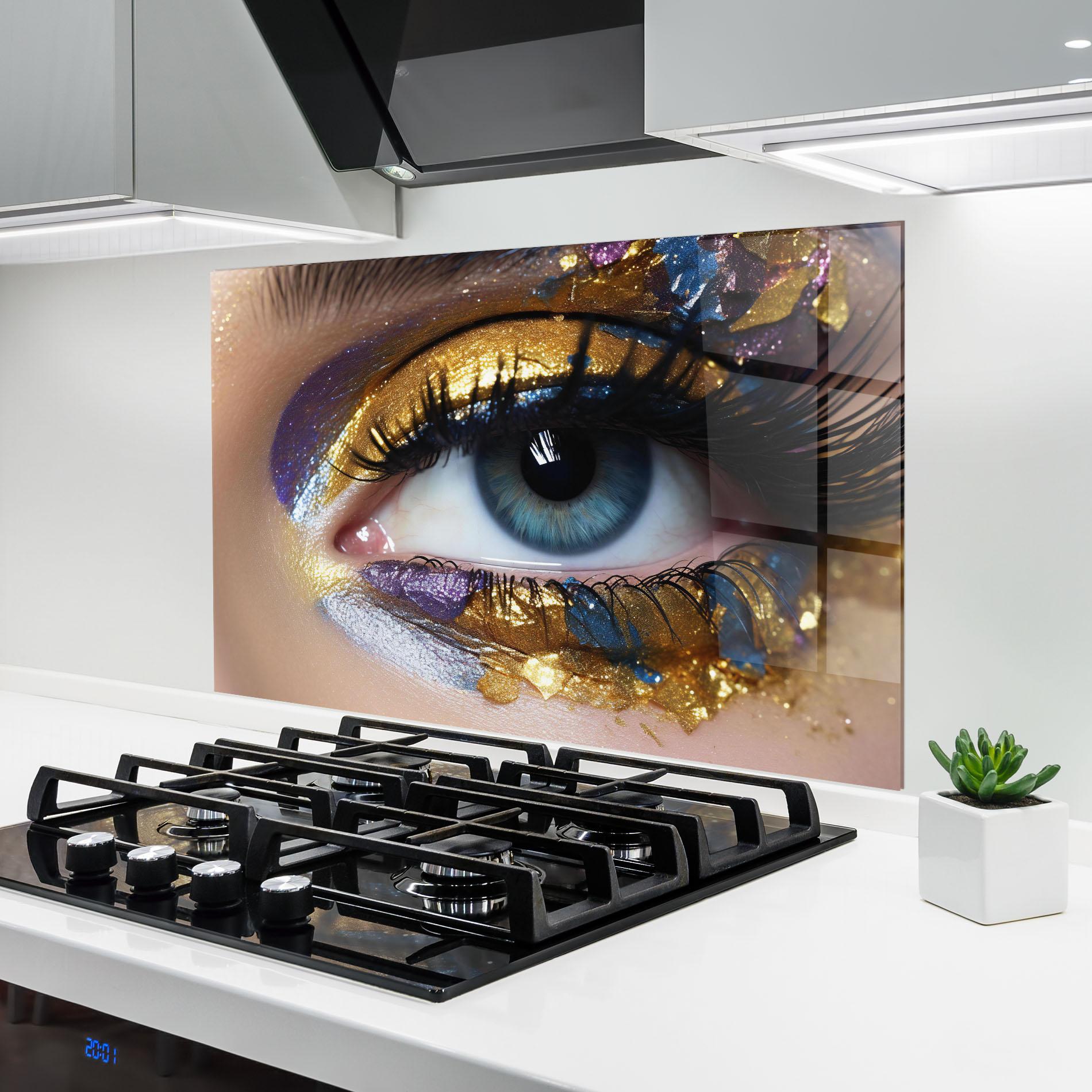 Стъклен панел за кухня Golden Purple Make Up mockup 6